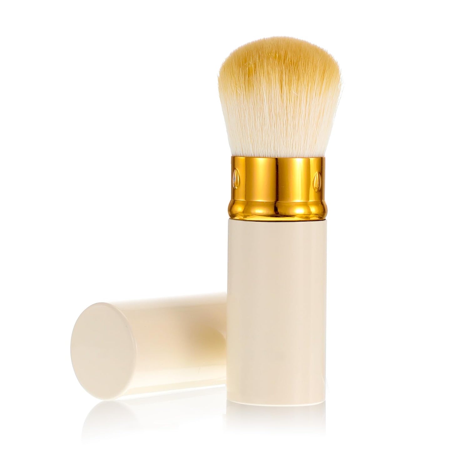Retractable Makeup Brush, Beige Travel Blush Brush for Cheeks with Cover Portable Kabuki Brushes for Powder Foundation Blush Bronzer Buffing Liquid Cream Highlighter Flawless Powder Cosmetics