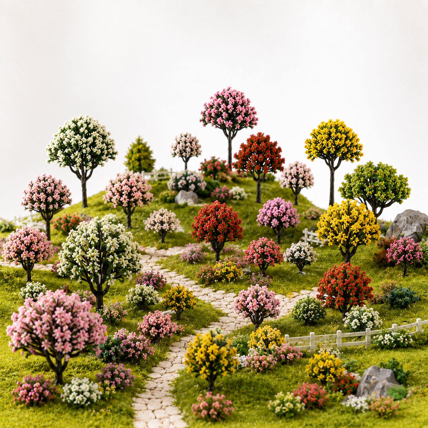 Psyqtsuary 32 Pieces Model Trees, 1.3-2.5 Inch Mixed Model Trees Miniature Tree Train Scenery Architecture Tree Fake Flower Treewith No Bases for DIY Models, Natural Green Landscape, Railroad Scenery