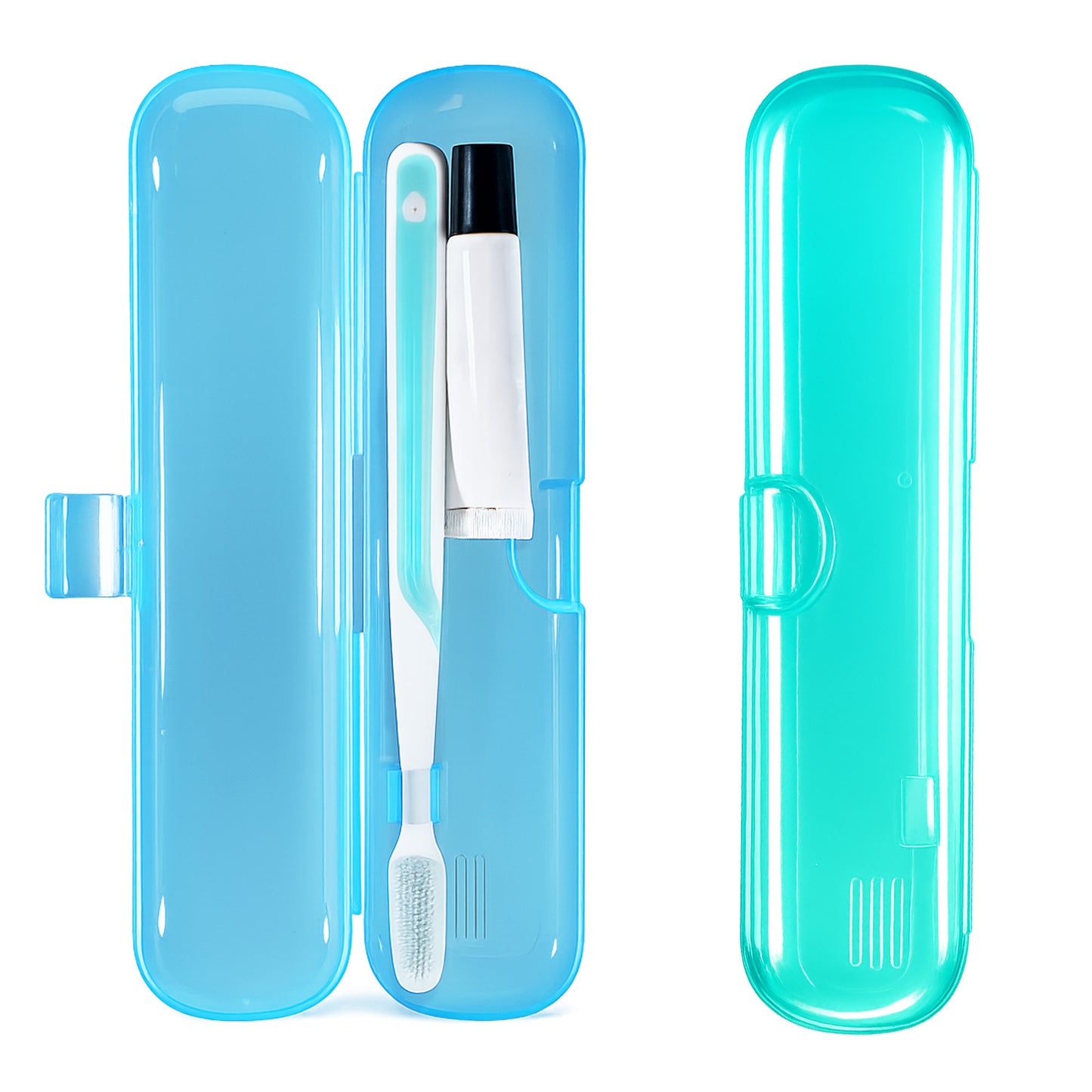 Exclaith 2Pcs Toothbrush Case for Traveling, Compact Tongue Scraper Case Breathable Toothbrush Travel Holders for Travel, Vacation, Camping, Gym, Business Trips, Office(Blue, Green)