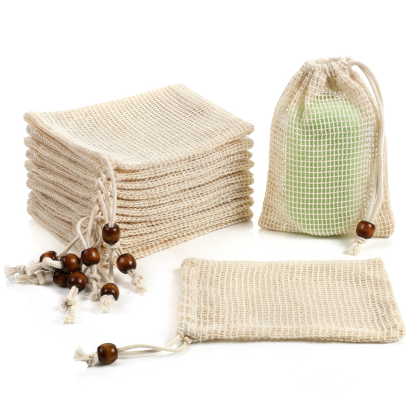 Soap Bag 10 Pack Soap Bags Mesh Soap-Bag Natural Sisal Soaps Saver Bag Foaming Drying Soaps Holder for Shower (Pure Cotton)