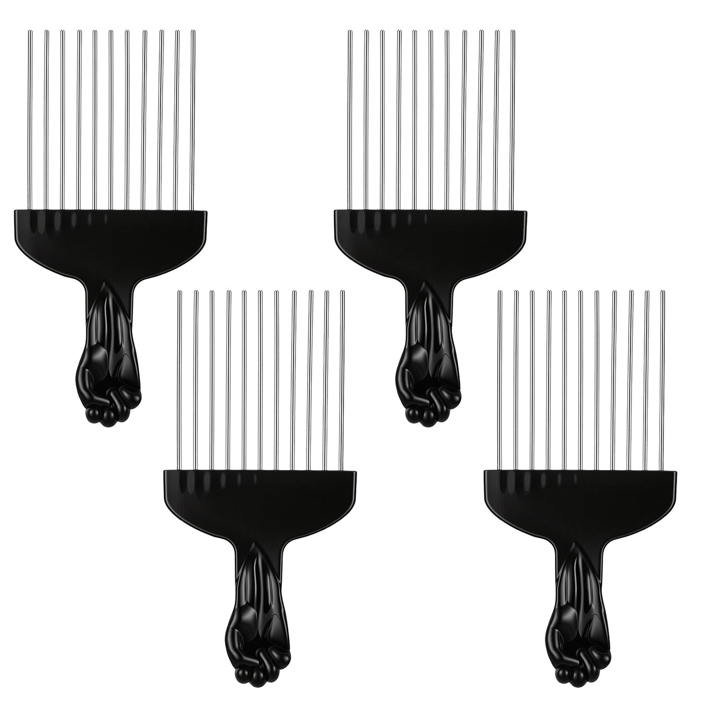 4 PCS Metal Hair Pick, Afro Pick for Curly Hair, Metal Picks Afro Comb Beard Picks Detangling Lift Combs for Men Women Braid Wig Styling Travel Braid Tool Fist Design