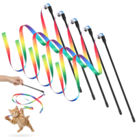 Zelphvt 5 PCS Cat Wand Toy Set, 60cm Colorful Fabric Ribbon Rainbow Cats String Toys, Interactive Cat Teaser Wand Toys Cats Cradle Strings for Pet Indoor Pet Interactive Toy for Small Kittens