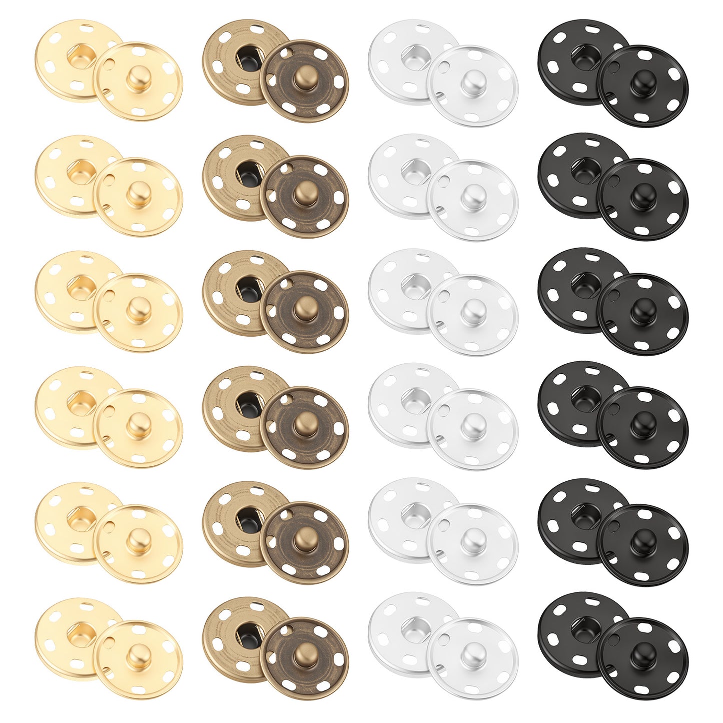 1Inch/25mm Large Sewing Snaps, 24Set sew on Snaps for Clothing snap Buttons Metal Snap Fasteners Press Studs for Fabric Sew Bag Bib Sweater Cardigan DIY Sewing Craft,4 Colors