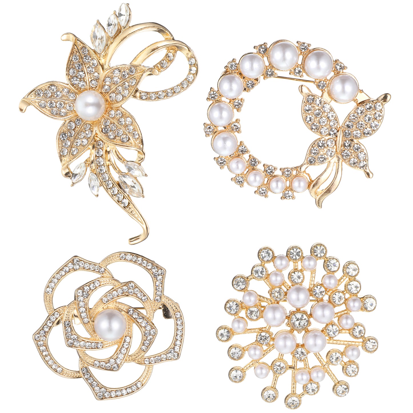 4pcs Brooches and Pins for Women, Flower Brooch, Composed of Imitation Pearls, Rhinestones, Flowers, and Butterflies for Wedding Clothing Accessory Gift (Approximately 4x4 cm)