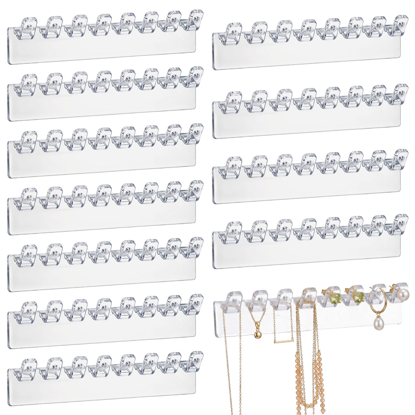 Styquenzer 12 Pcs Self-Adhesive Necklace Organizer, Necklace Hanger Wall Mount Hanging Jewelry Organizer with 8 Hooks Wall Mounted Necklaces Organizers for Necklaces, Bracelets