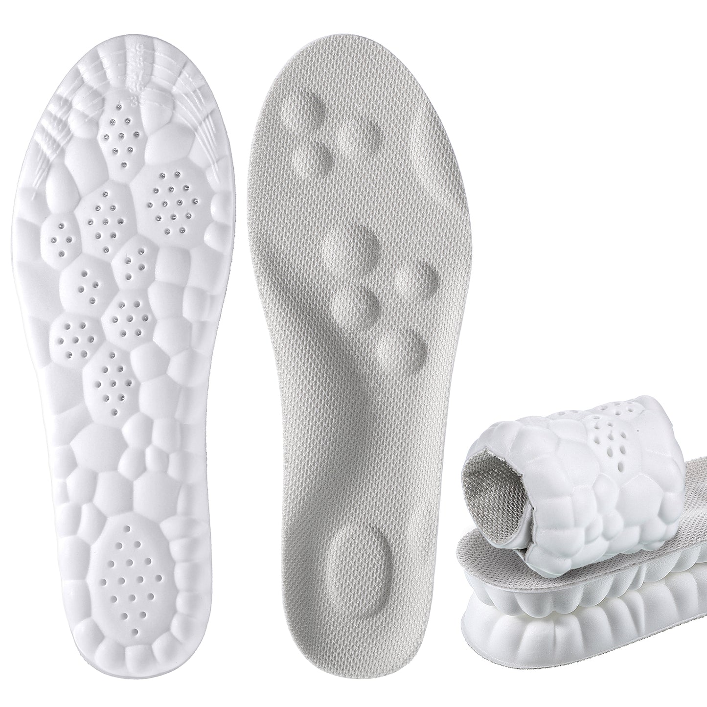 Steppers Insoles for Women, 2 Pcs 4D Cloud Insoles for Men Soft Memory Foam Cushioning Soles with Arch Support for Flat Feet, Foot Pain Relief and Fatigue Reduction (Grey, 39-40)