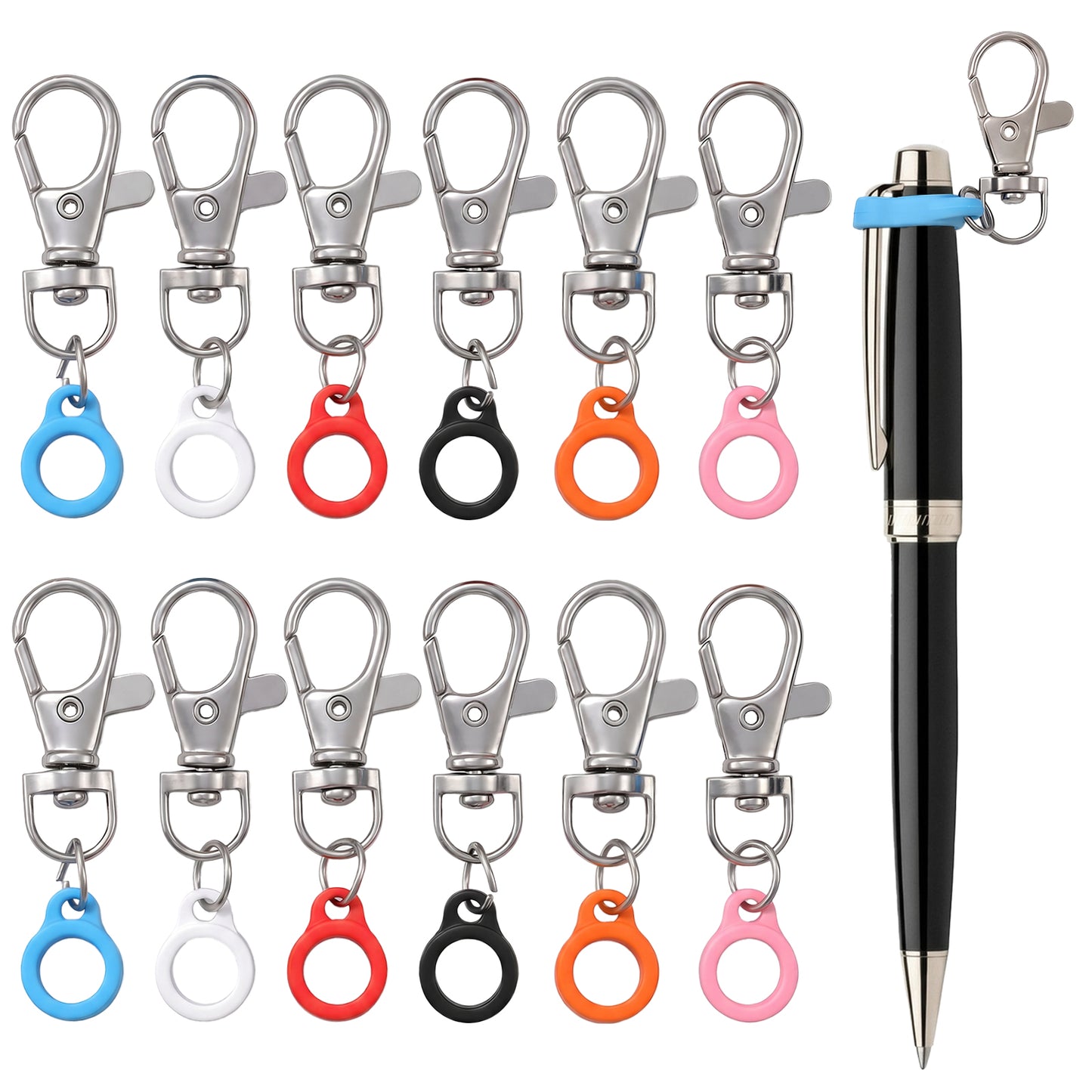 12 PCS Retractable Pen Holder, Portable Pen Holder for Lanyard Silicone Pens Holders Clips with Lobster Clasp for Office Teachers Employee Nurses Students Supplies
