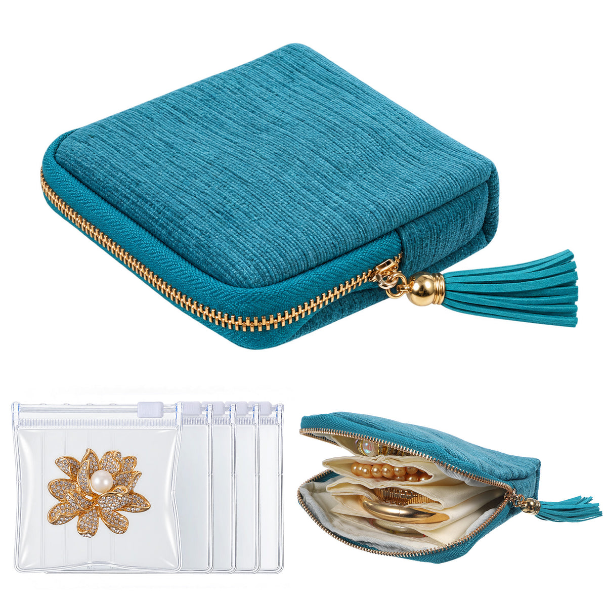 Travel Jewellery Box, Portable Jewelry Organizer with 6 Layers & Zipper