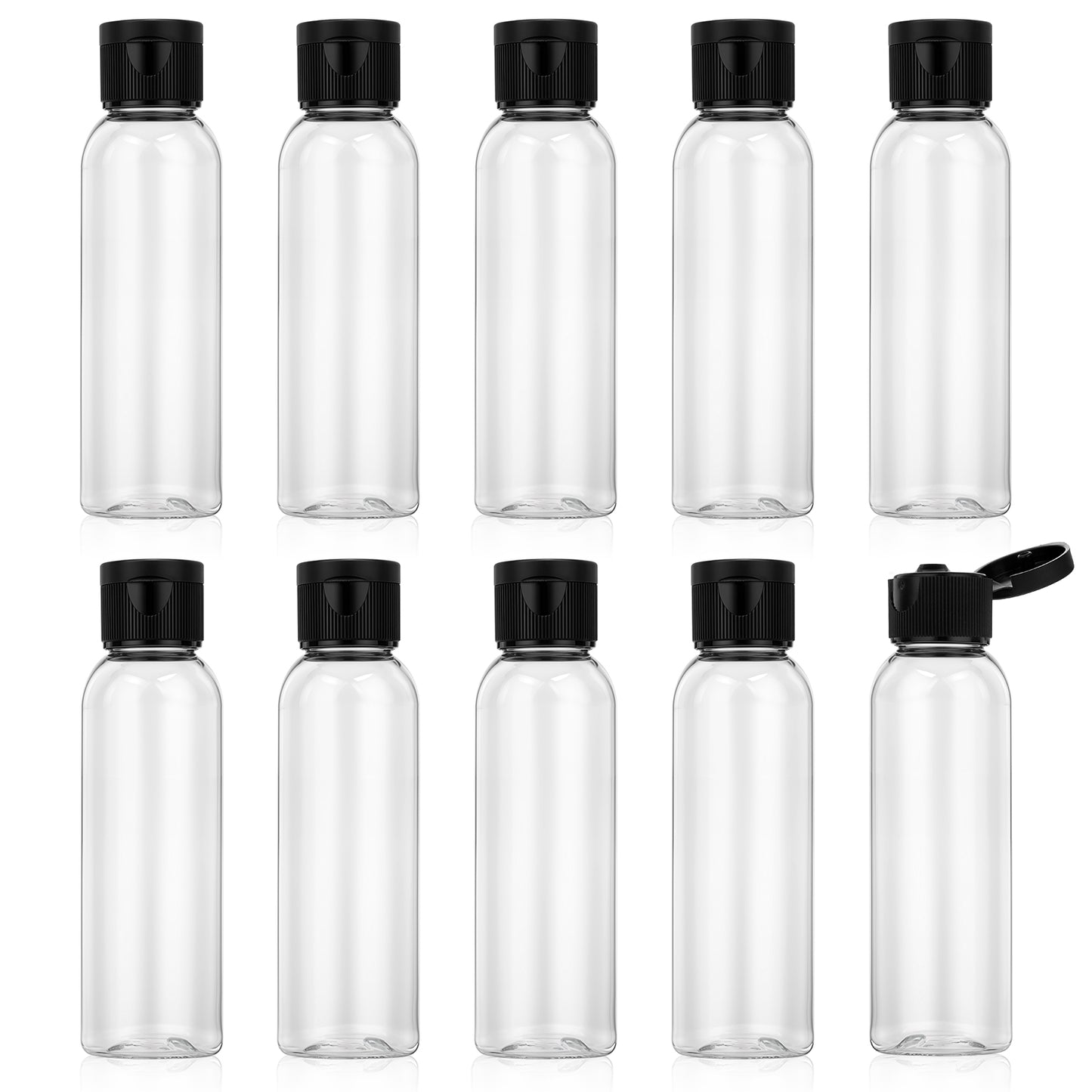 Small Plastic Bottles, 10 Pcs 2oz Clear Travel Bottles for Toiletries Mini Refillable Empty Lotion Bottles Portable Travel Size Toiletries Containers for Liquids, Shampoo, Conditioner (Flip Cap)