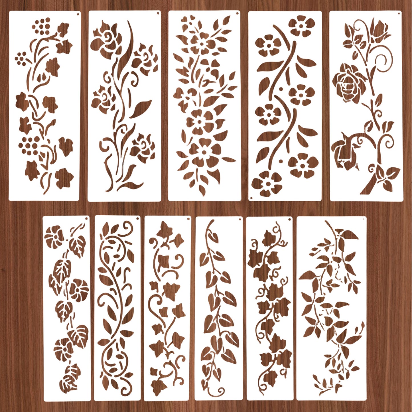 12 Pcs Leaf Vine Stencils Reusable Leaves Stencil Leaves Floral Spring Stencil DIY Crafts Drawing Templates for Wall Art Painting on Wood Fabric Furniture Canvas Home Decor(19 Inch,11.8Inch)