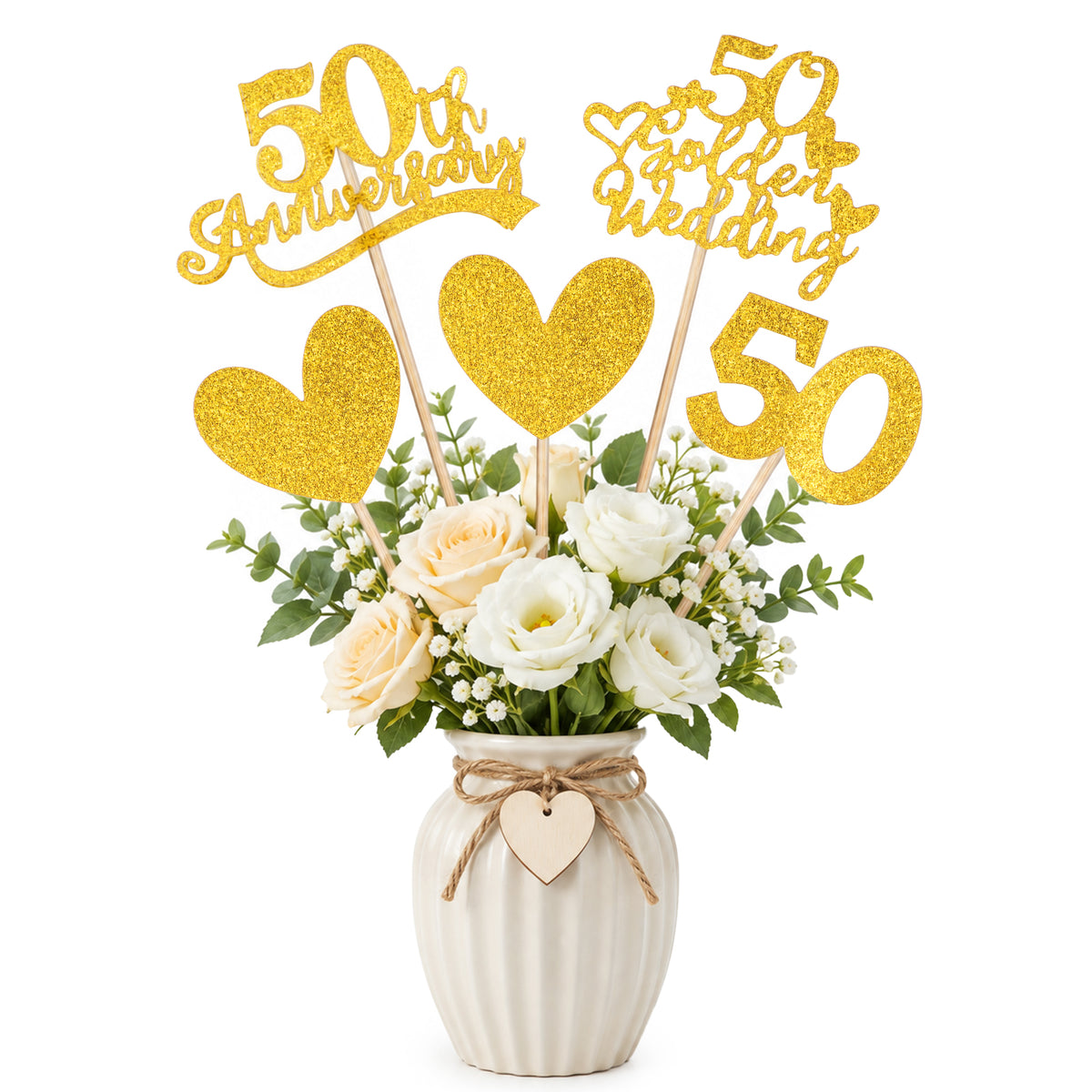 36 Pcs 50th Anniversary Decorations Golden Centerpieces for Table