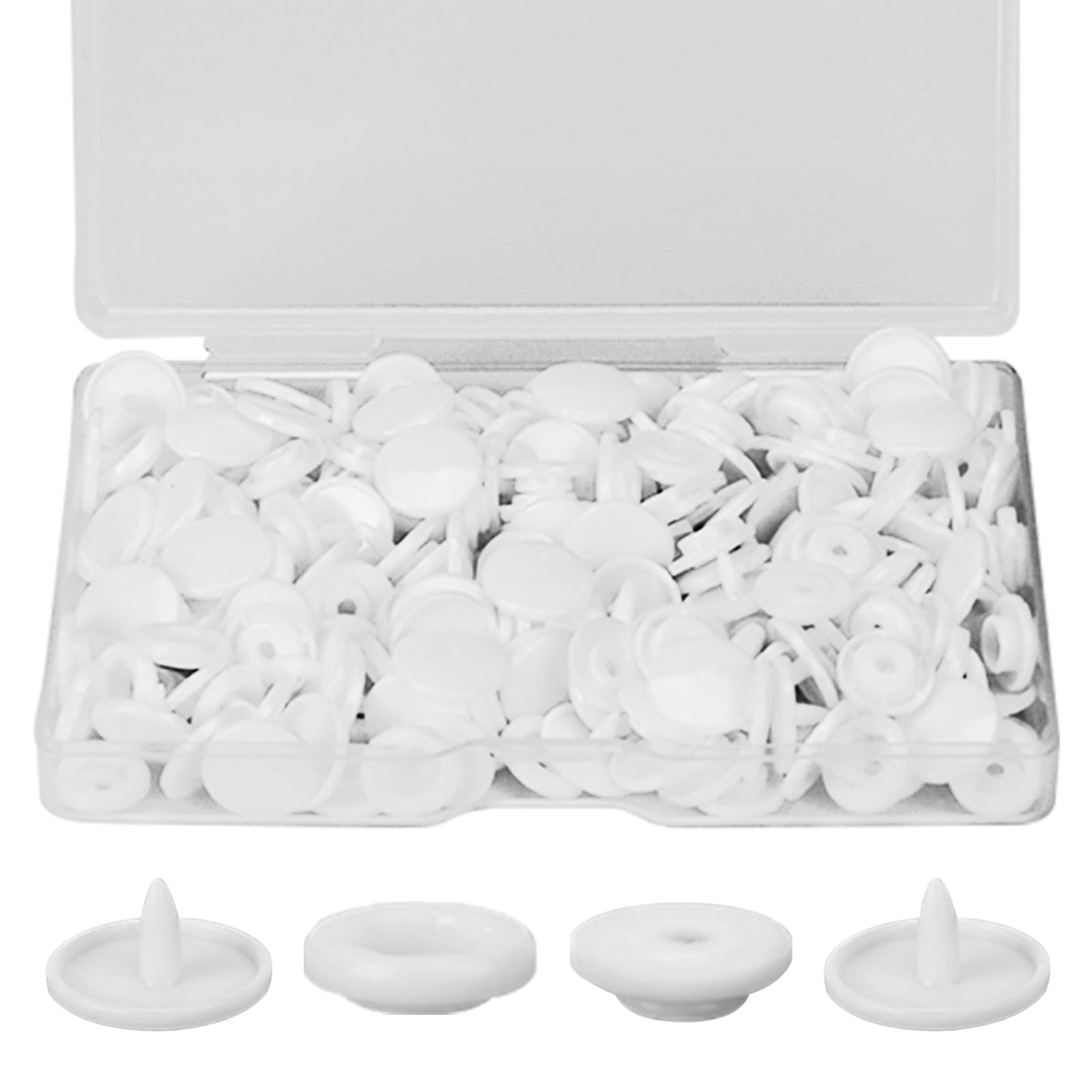 100 Sets T5 Sew-On Snaps, Round Snap Buttons, Plastic Snaps Fasteners, 12 Mm Press Stud Kit, Snap Fasteners No Sewing, Snaps and Tool Set with Storage Box for Clothing DIY Crafts Making Supplies,White