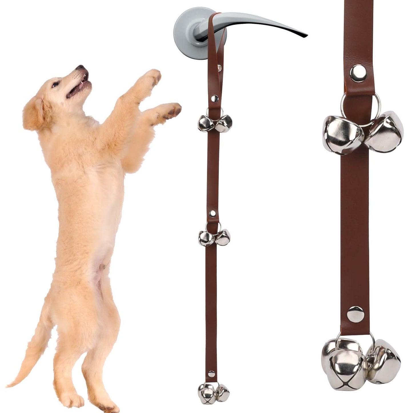 KALIONE Dog Bell for Puppy Training Door Bells Dog Bell for Door Potty Training, Leather Door Bells for Dogs, Adjustment Copper Dog Bell, Dog Door Bell Dog Potty Bell, Leather DoorBells(1 Pack Brown)