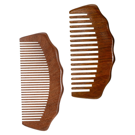 Wooden Comb 2 Pcs Sandalwood Combs Golden Sandalwood Wood Comb Retro Wooden Wide Tooth and Fine Tooth Hair Combs for Curly, Straight, Wet, Long Hair