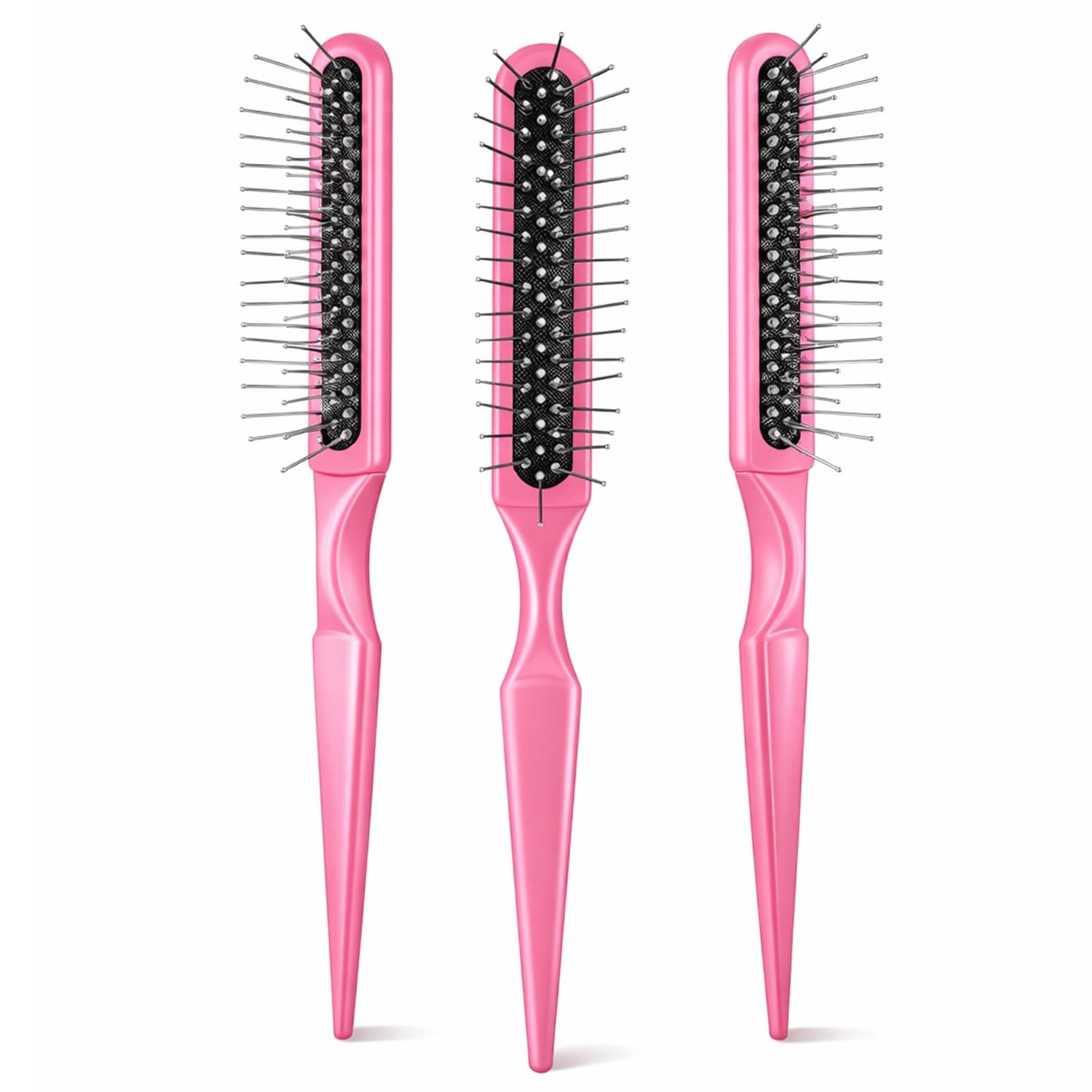 3 Pcs Wig Brushes for Synthetic Wigs,3 Row Wig Wire Hair Brush Styler Brush Travel Size Metal Combs for Synthetic Wigs Detangling, Barber, Beginner - Pink