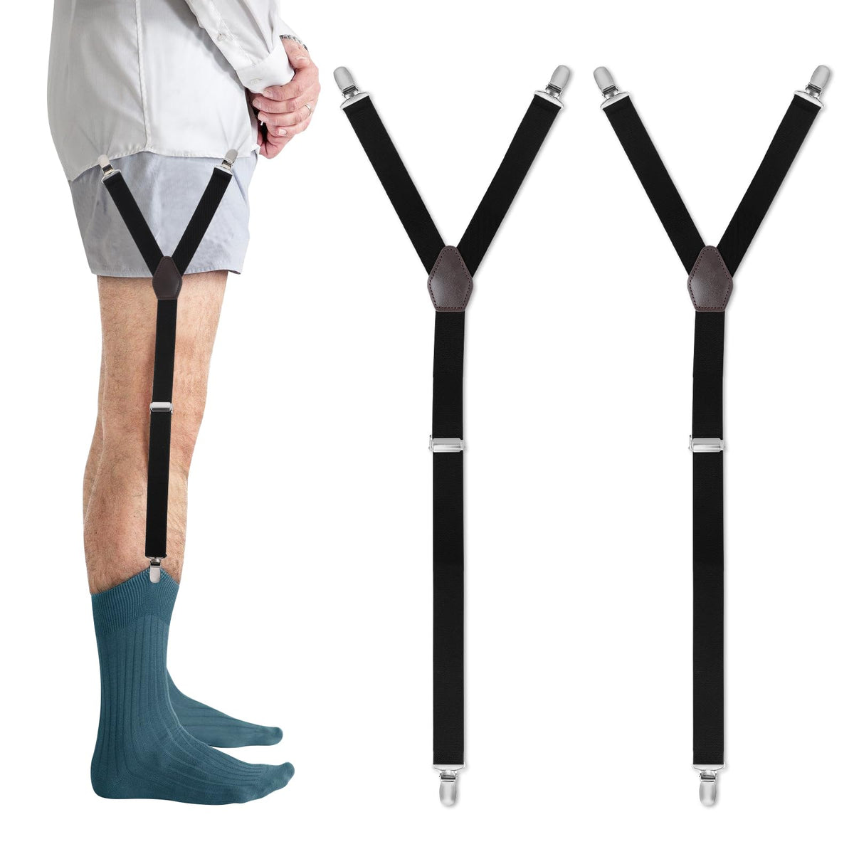 Y-Style Shirt Holder Men's Black Shirt Holder Shirt Stays Y Style with Non-Slip Fastening Clips and Adjustable Elastic Bands to Keep the Shirts Firmly Stowed, black, 2,5 cm