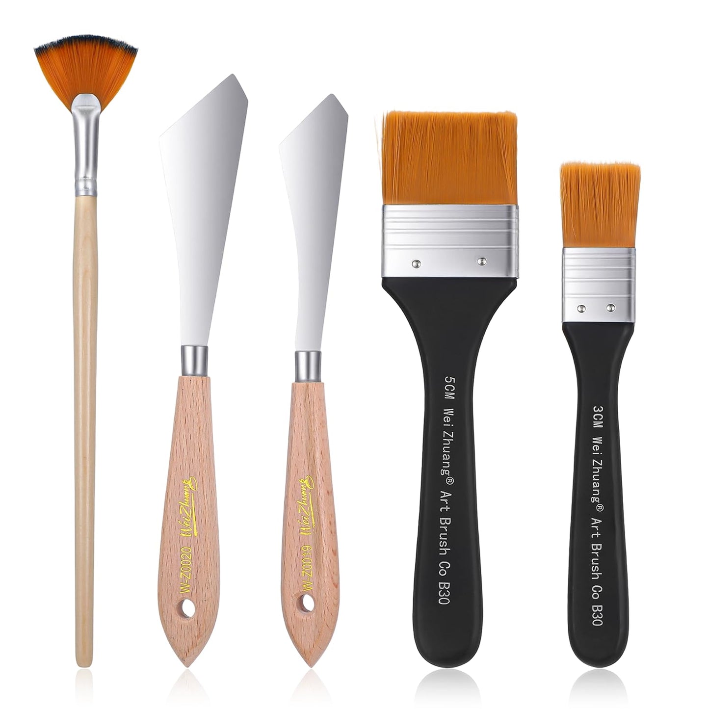 5 PCS Painting Knife Set, Background Blender Paint Brushes and Fan Blender Brush, Oil Painting Supplies Paintings Kit, Stainless Steel Palette Knife for Acrylic Oil Canvas