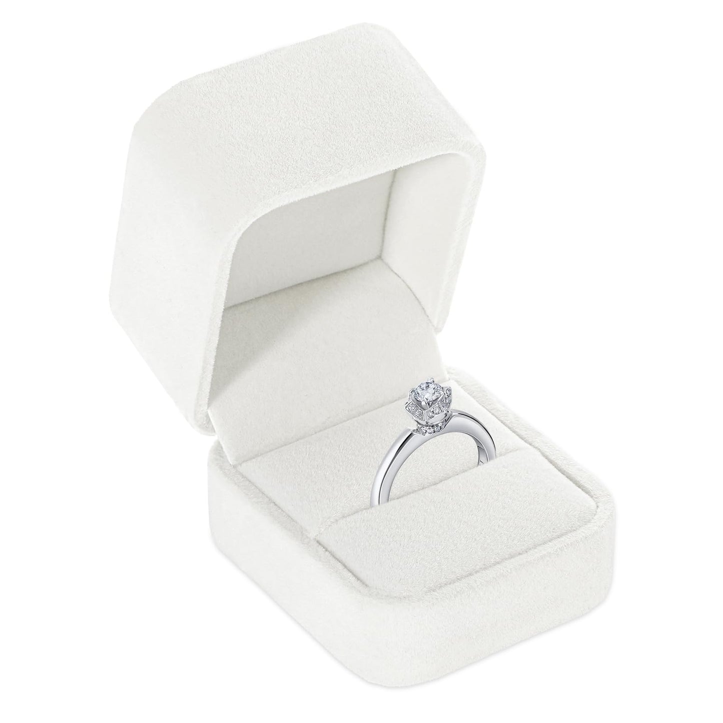 Velvet Ring Box Wedding Valentine's Day, White Jewelry Ring Gift Box, Premium Engagement Ring Gift Box Jewelry Ring Display Holder Case for Engagement Proposal Birthday Wedding Jewelry Gift Box