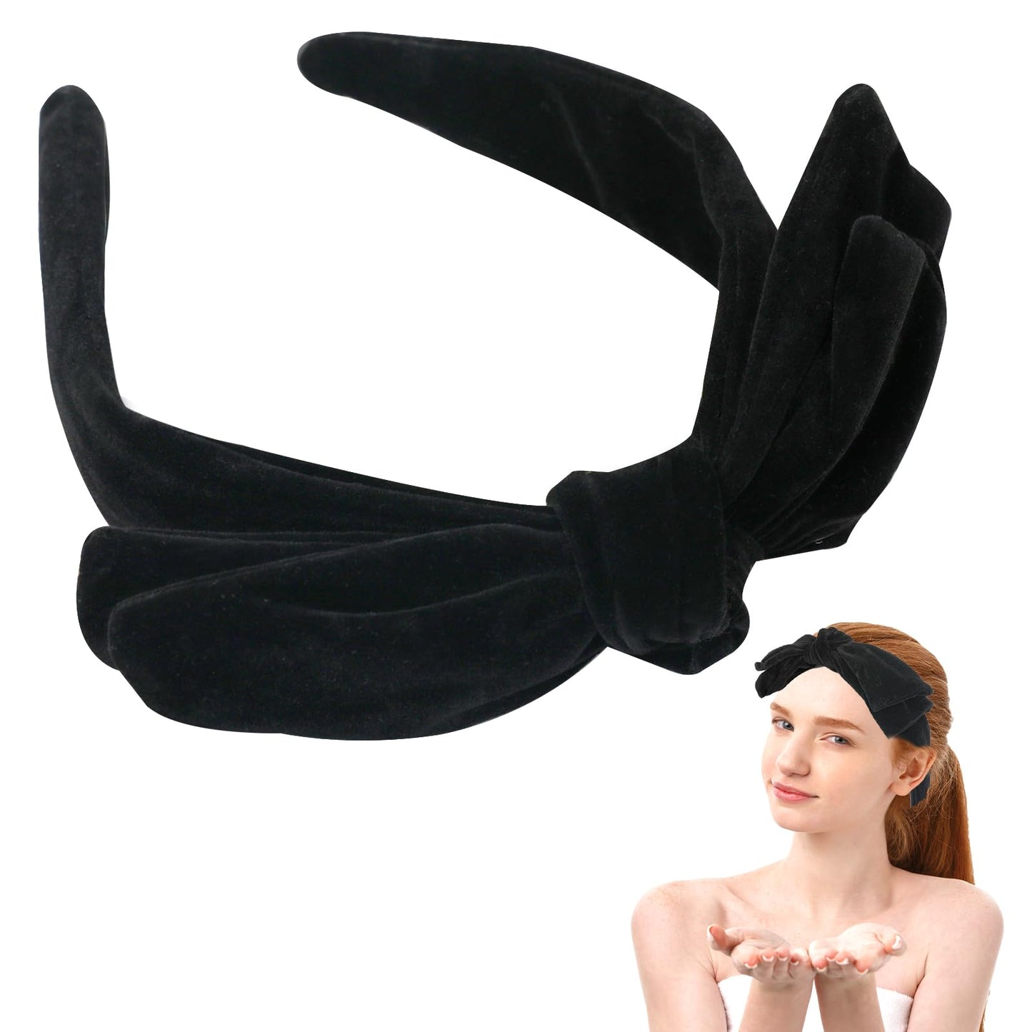 Black Knotted Bow Headband, Bow Headbands for Women, Women's Headband Fashion Hair Band, Black Headband Black Hair Bow Black Headbands for Women Elastic Head Wrap Hair Accessories