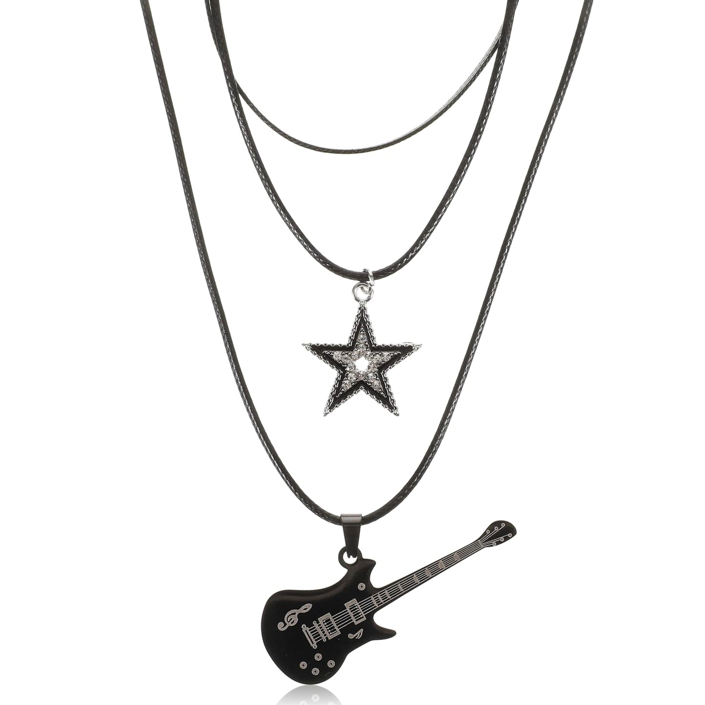 Bruislard Star Pendant Vintage Necklace, Punk Necklace Star Choker Rock Roll Guitar Layered Necklace for Women Men, Jewelry Punk Accessories