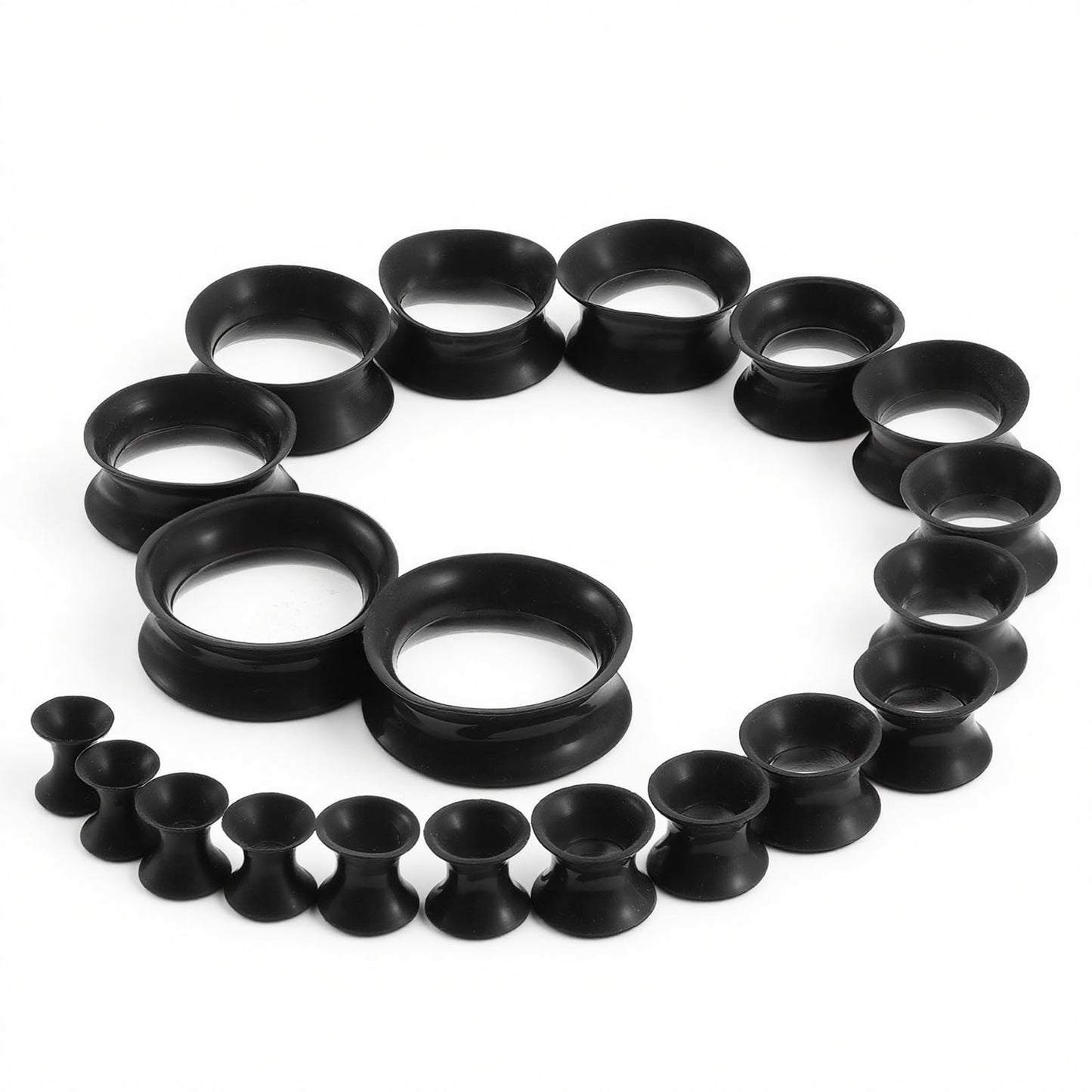 Exircy 20 PCS Silicone Flesh Tunnels, 6-25mm Ear Stretching Kit Edge Ear Tunnels Gauge Expanders Soft Silicone Ears Tunnel Earrings Ears Stretchers Gauge Plugs for Men Women (Black)