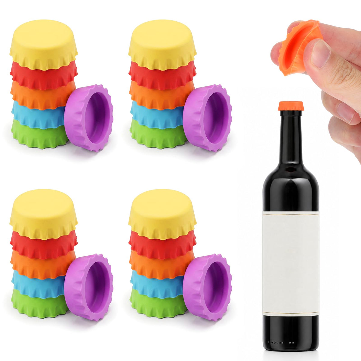 SynHHergyx Silicone Bottle Stopper, Pack of 24, 6 Colours, Silicone Bottle