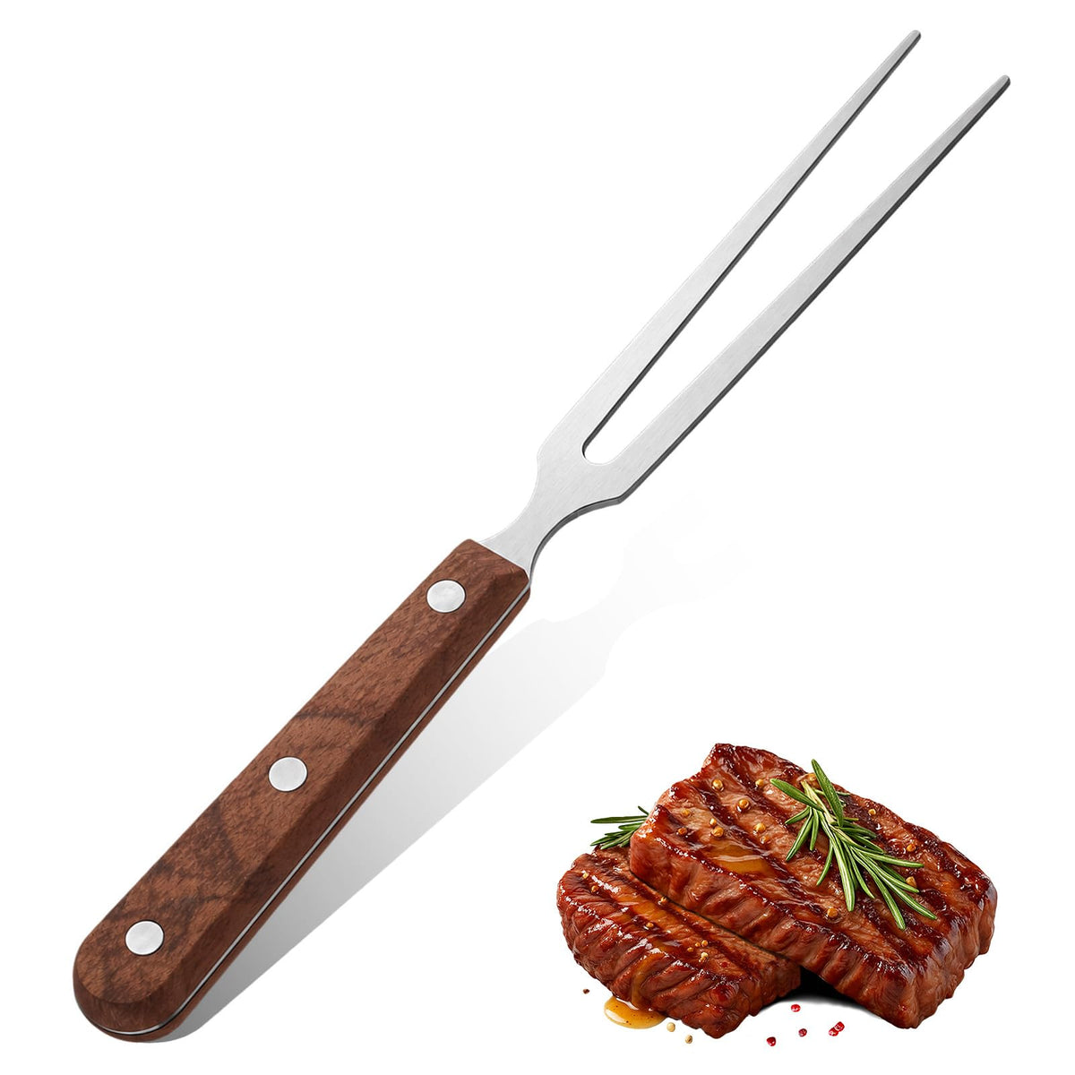 Styquenzer 10.7" Carving Fork with Wooden Handle for Meat, Stainless Steel