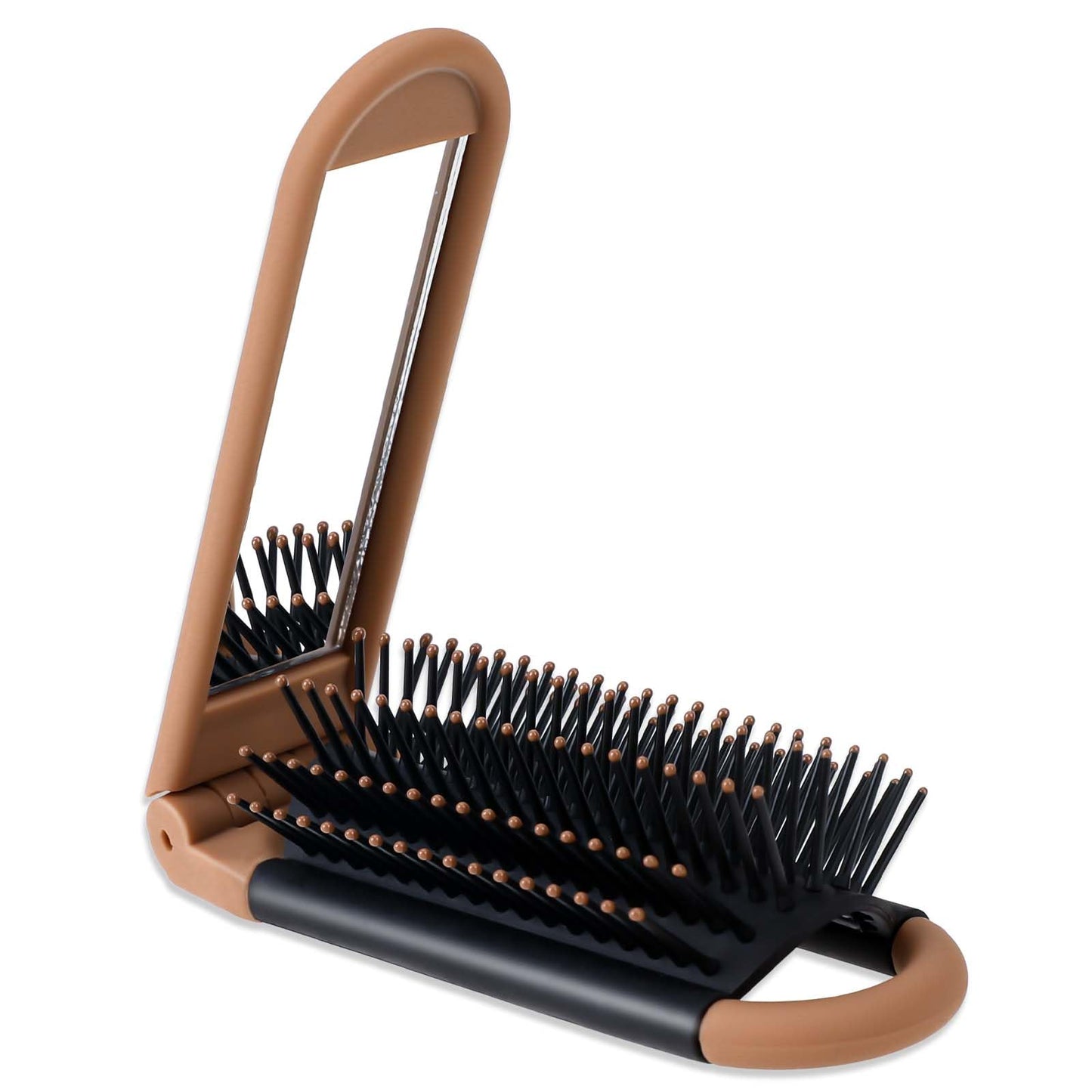 Travel Hair Brush, Folding Hair Brush Compact Hair Brush Portable Hair Comb Mini Hair Brush with Mirror Pocket Size Comb for Gym, Trip, Purse, Swimming ?Brown)