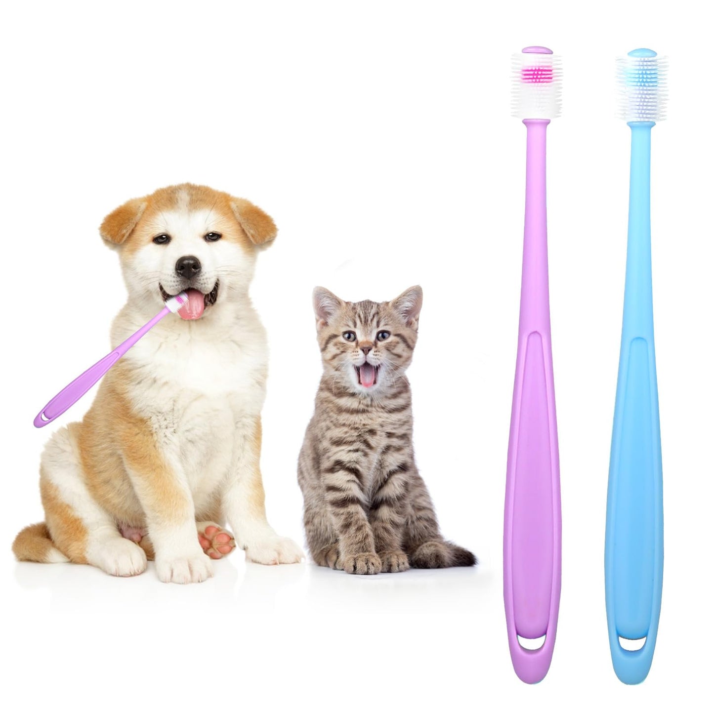 Soft Silicone Dog Toothbrush, 2 Pcs 360-Degree Cat Toothbrush Pet Dental Care Dog Oral Hygiene Deep Clean Pet Teeth Cleaning Kit Soft Bristles Friendly to Gums, Easy to Handle, Fresh Breath