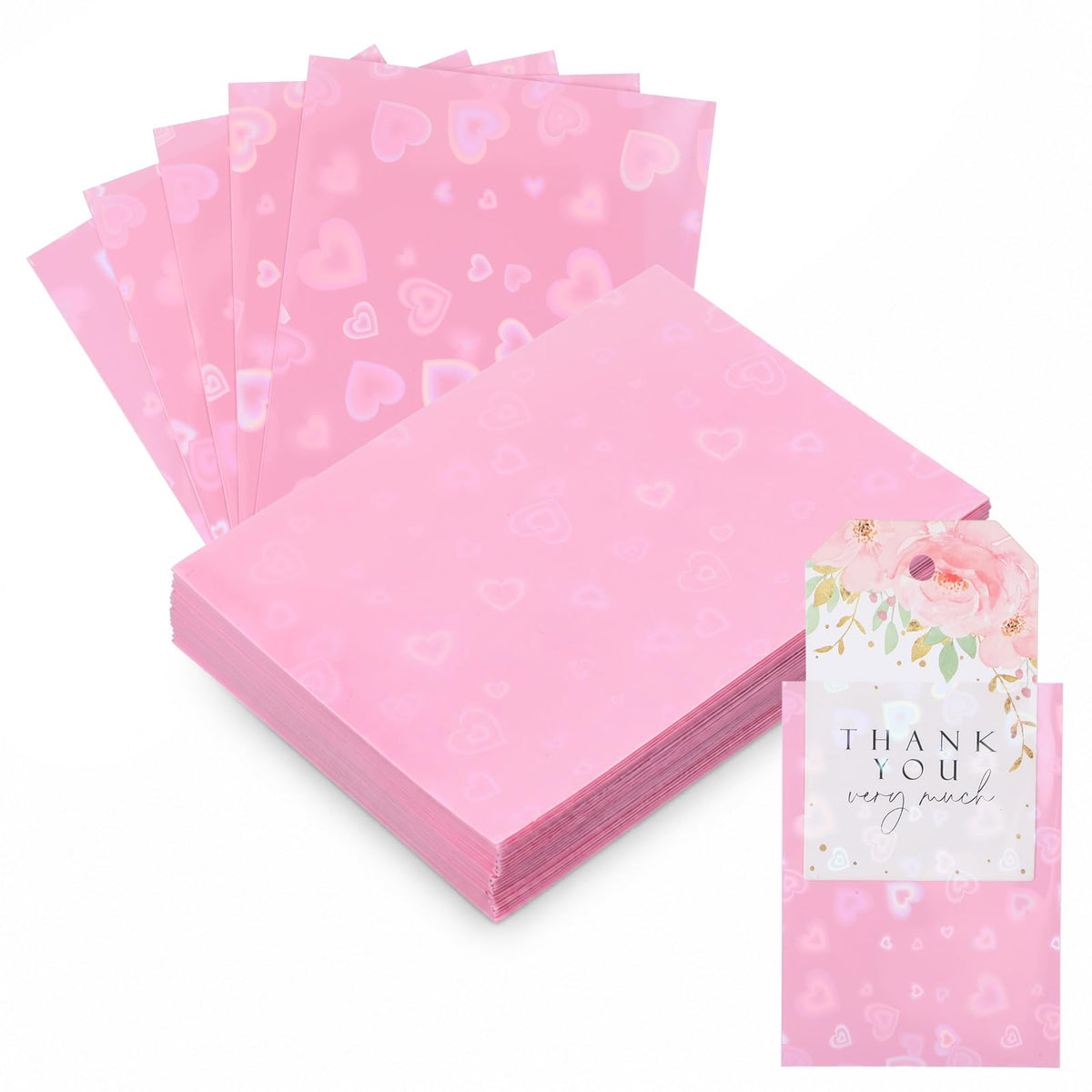 100PCS Pink Heart Shaped Card Sleeves Pink Holographic Card Sleeves 91x66mm
