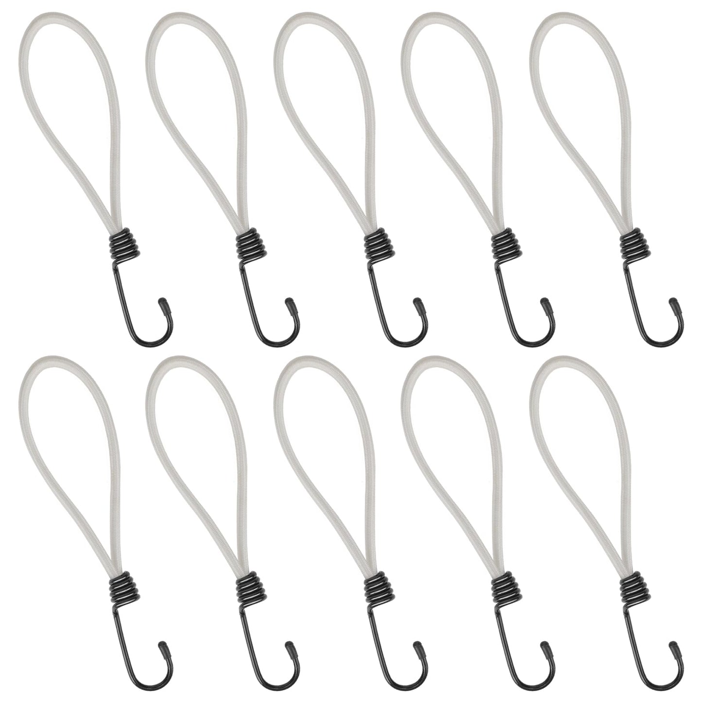 Small Bungee Cord with Hooks Bungee Straps 7 Inch Bungee Cords Heavy Duty Outdoor Black Mini Bungee Cords with Hooks for Camping, Tarps, Tents, Hiking Accessories 10 Pack(White)