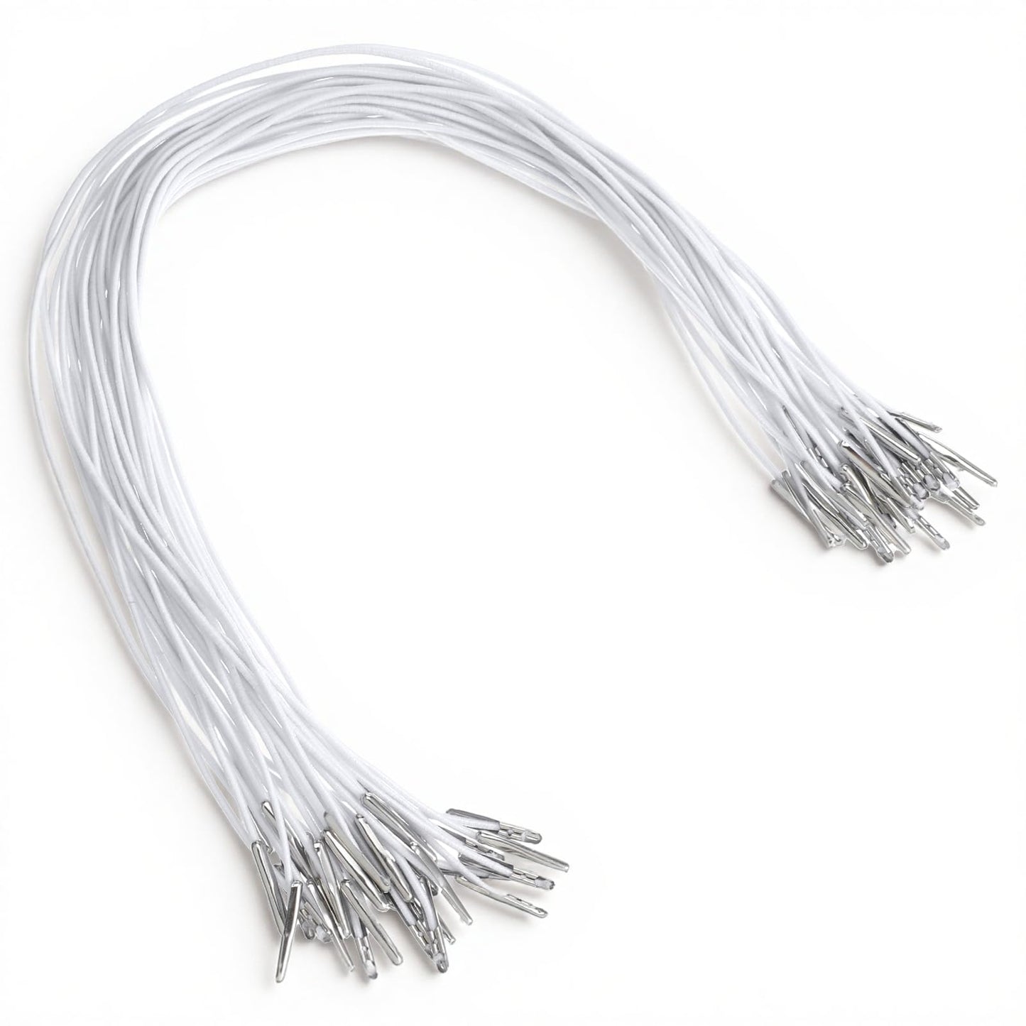 30 Pcs Elastic Cord with Metal Ends, 12 Inch Loop Band Elastic String Soft Round Stretch Extender Strap for DIY Crafts Book Binding Mask Making Menus Party Hat Badges Signs Hanging (White)