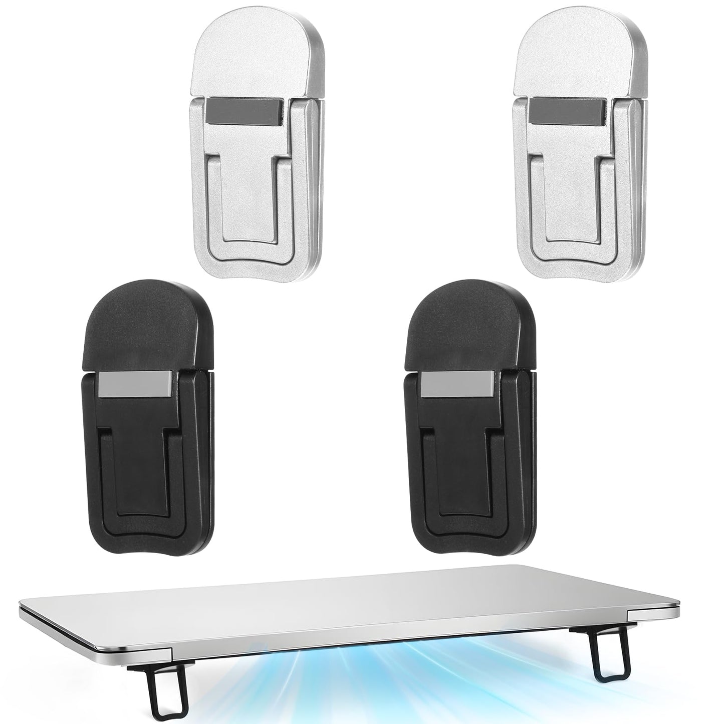 4 Pcs Portable Keyboard Riser, Dual Tilt Angle Adjustment(25mm and 40mm) Foldable Laptop Stand for Desk Self-Adhesive Plastic Laptop Feet Invisible Computer Keyboard Lift for Most Keyboards Black