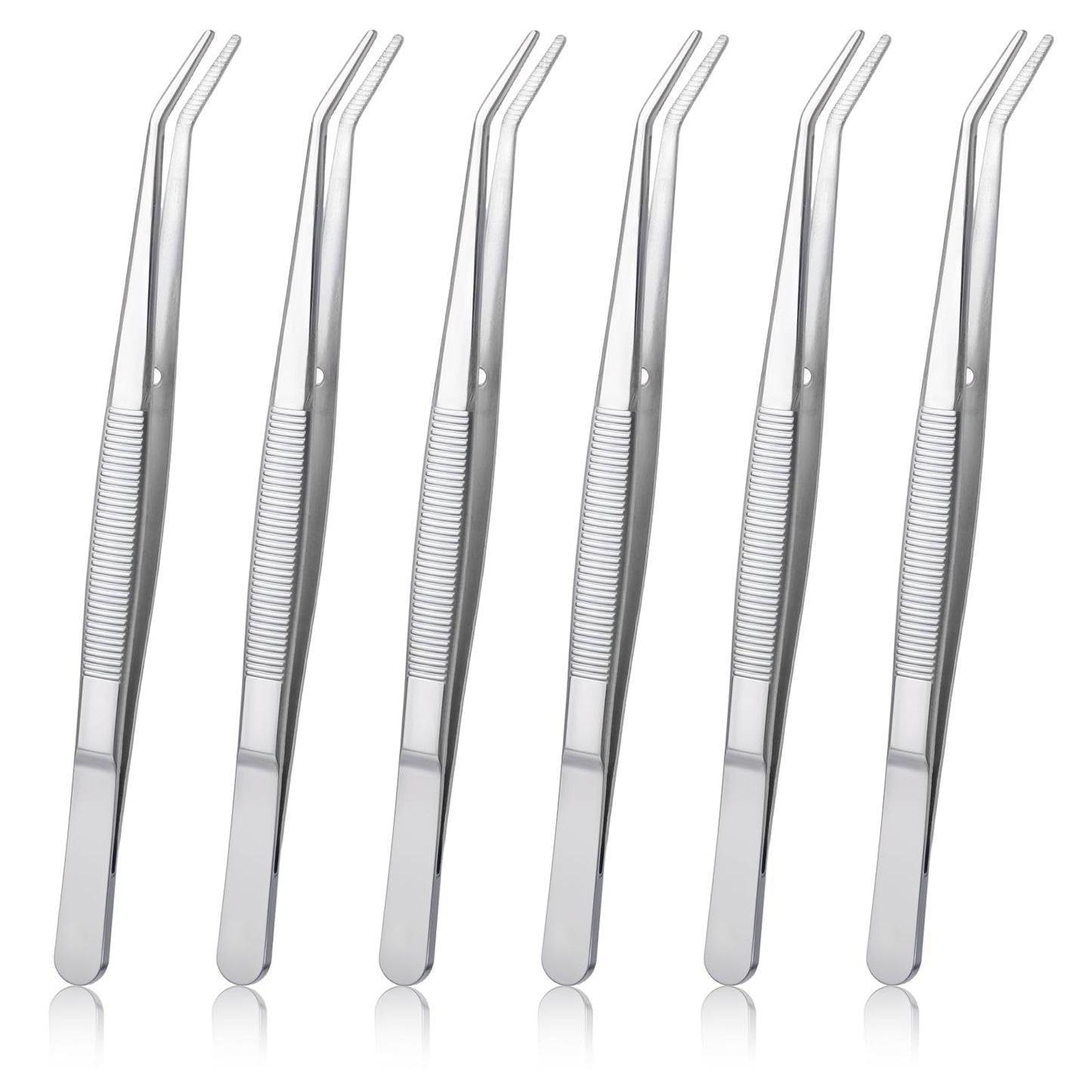 6 x stainless steel tweezers, pointed tweezers, curved tweezers