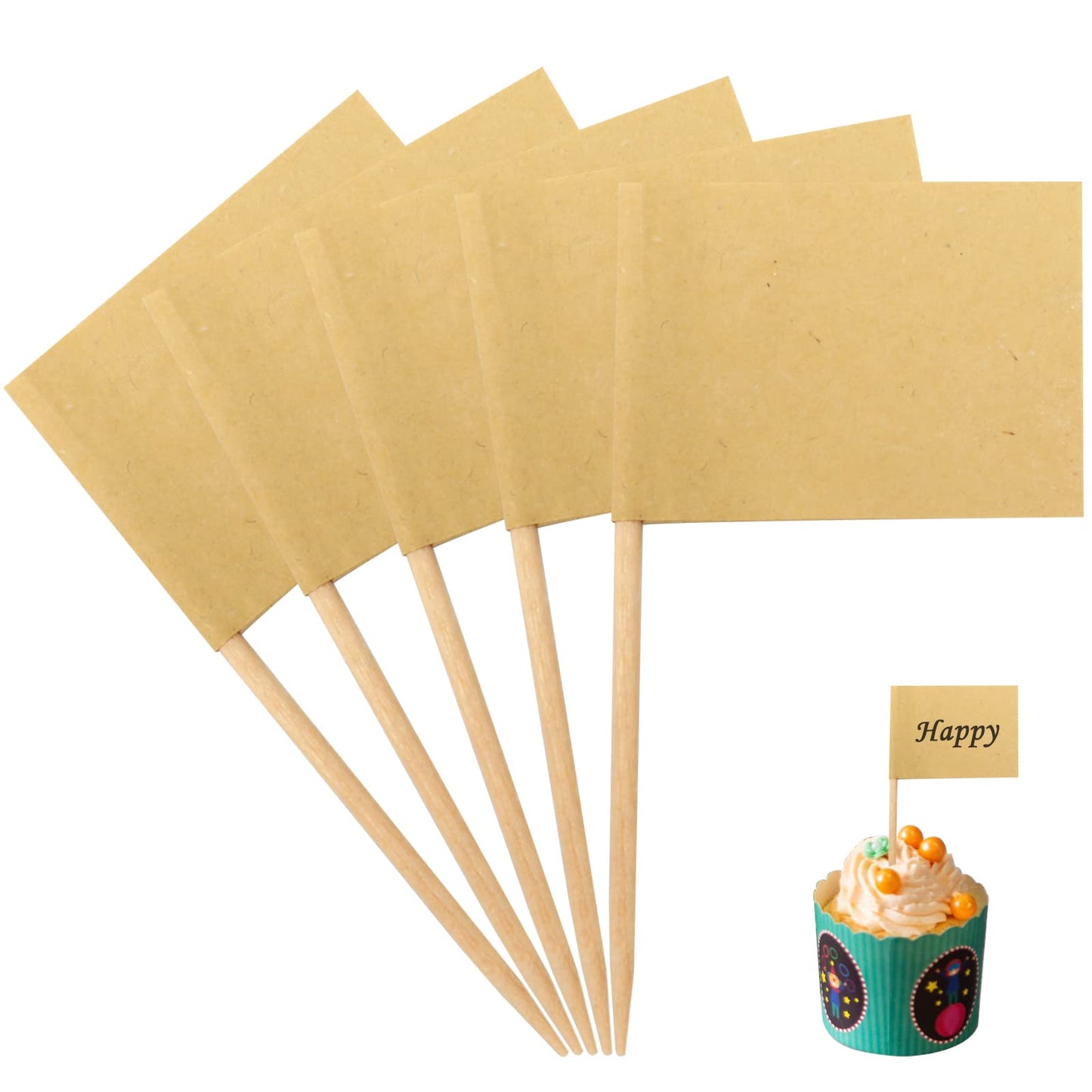 100PCS Party Food Labels for Buffet, Blank Toothpick Flags Cocktail Sticks Food Flags for Buffets to Write it On, Cupcake Toppers Cheese Labels