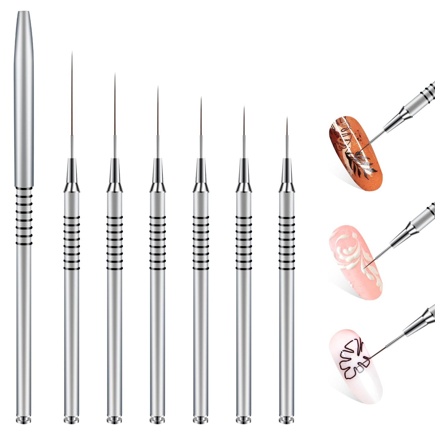 Nail Art Liner Brushes, 6Pcs 5/7/9/11/20/25mm Painting Nail Art Brush Set Nail Dotting Drawing Tool Nail Art Design Brush Detail Brush for Long Lines, Thin Details, Fine Drawing