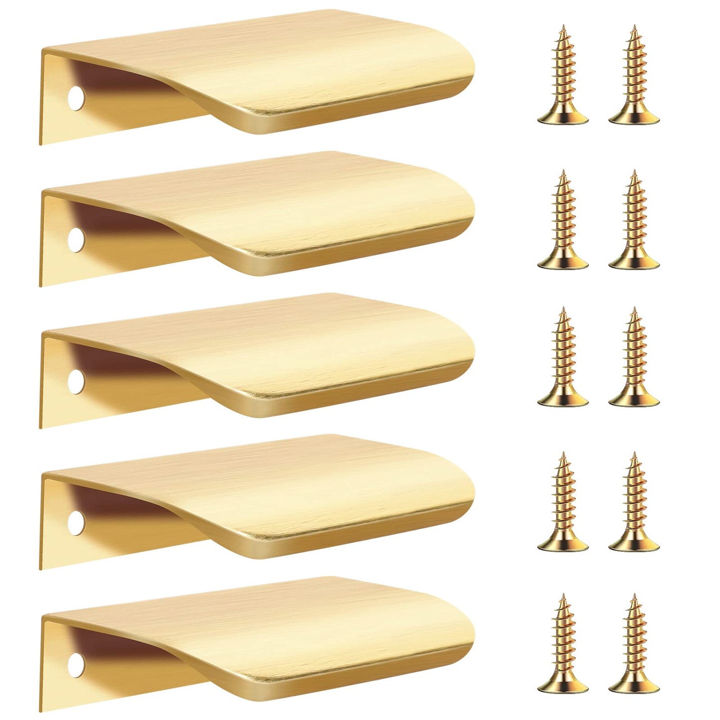 KALIONE 5 Pack Gold Finger Edge Pulls for Cabinets Gold Handles for Drawers Aluminum Drawer Pulls Gold Kitchen Cabinet Handles Concealed Tab Pulls for Closet Door 3.15inch 80mm Brushed Brass