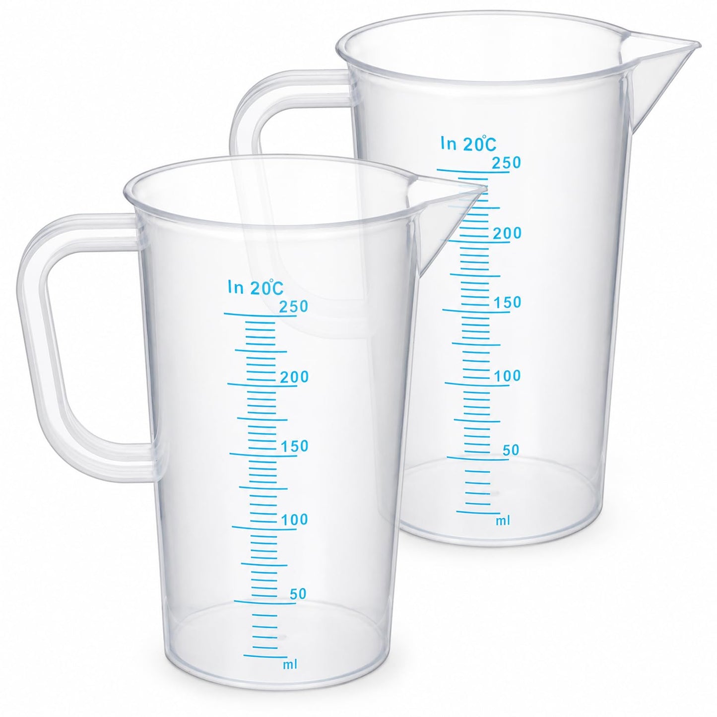 Plastic Measuring Cup, 2 Pcs 250ml PP Graduated Beaker Transparent Liquid Measuring Pitcher with Handle for Lab Home Kitchen Baking Cooking Mixing