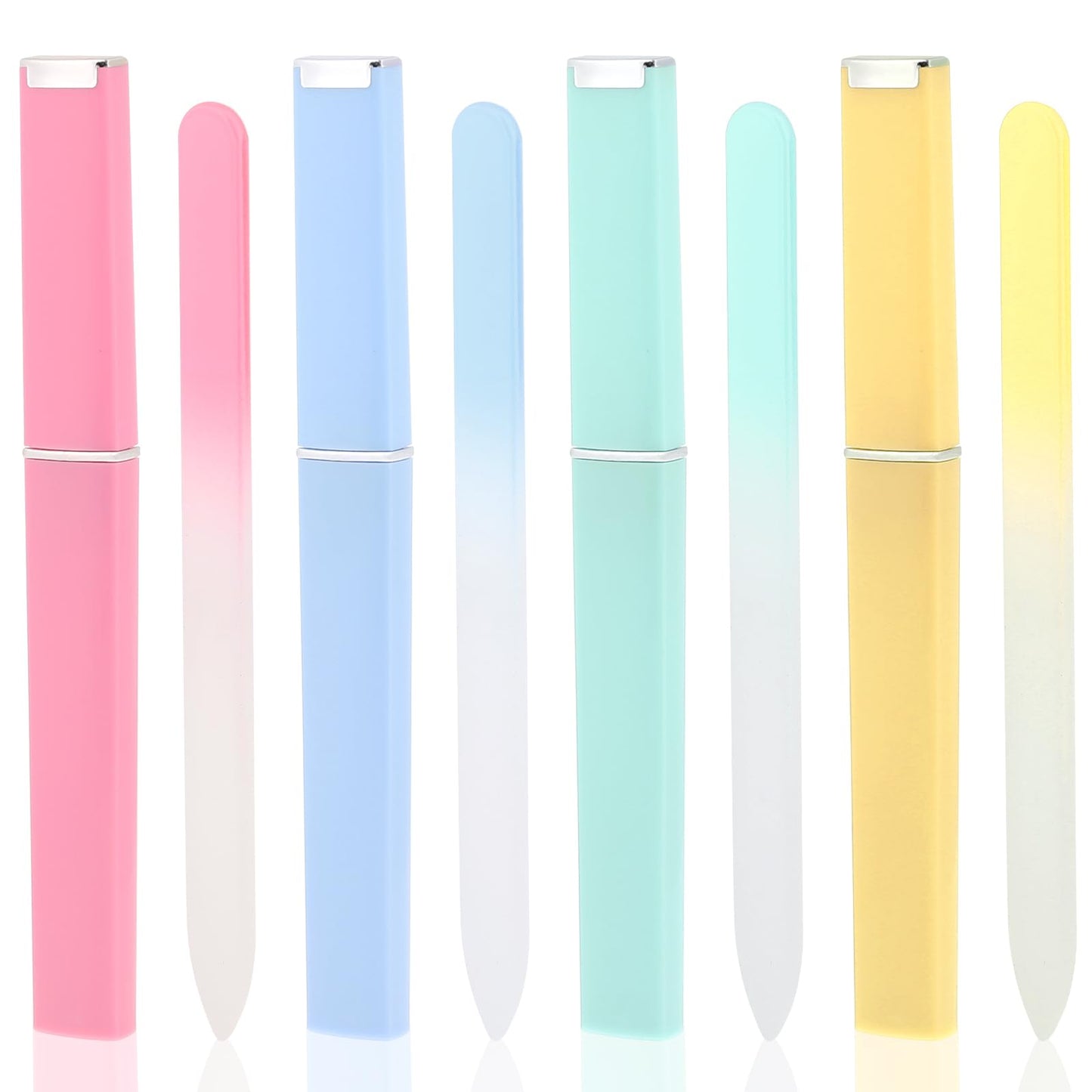 4 Pack Glass Nail File with Case Glass Fingernail File Double Sided Etched Crystal Surface Professional Manicure Tool Glass File Stuffers for Women Natural or Fake Nail Care