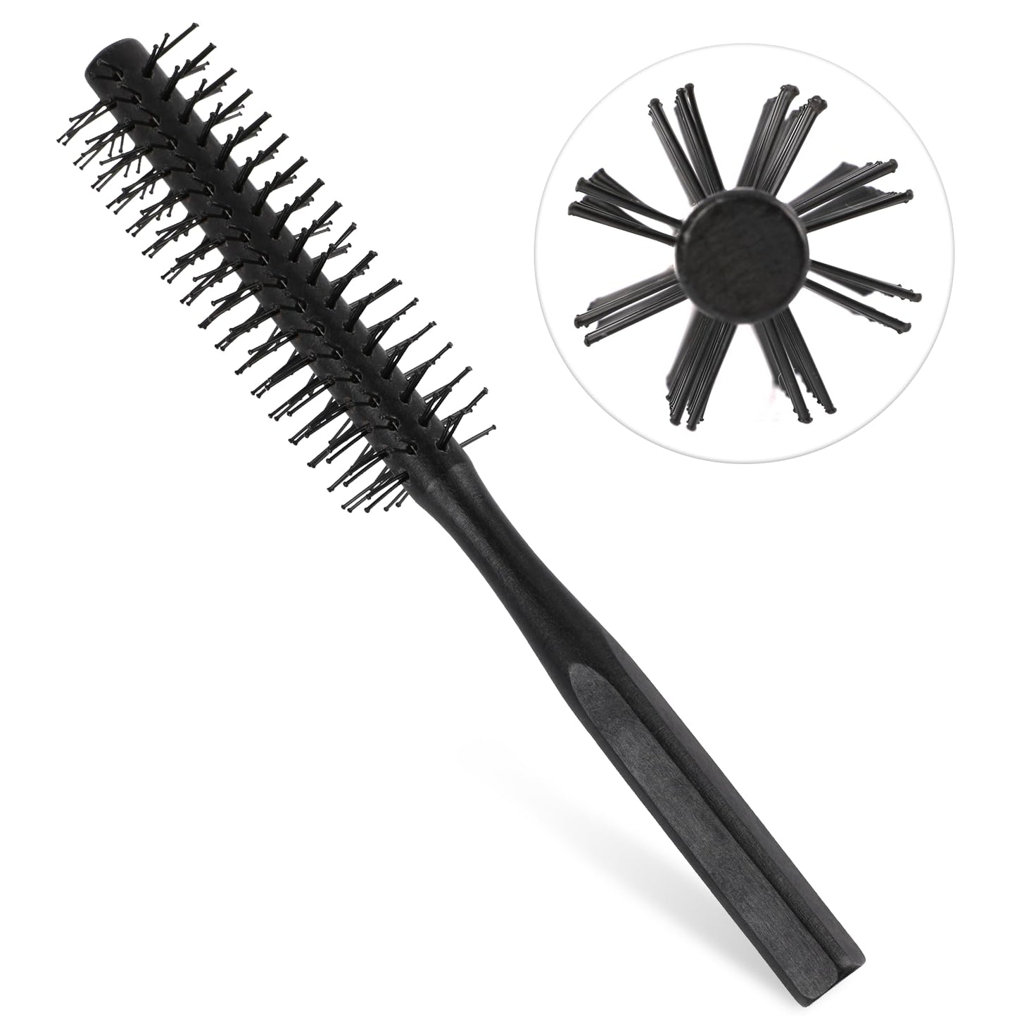 Small Round Brush for Blow Drying,Small Round Hair Brush Round Curling Comb with Wooden Handle,Nylon Bristles Curling Brush for Wet Hair, Bangs, Beard, Styling, Lifting, Curling ?Black?