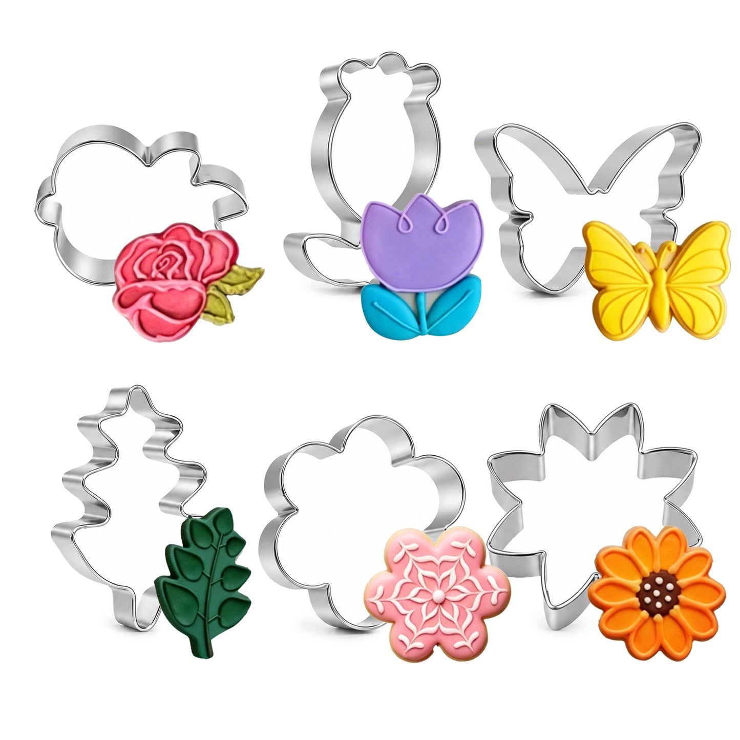 6 PCS Flower Cookie Cutter Set, Stainless Steel Butterfly Cookie Cutter, Daisy Tulip Butterfly Shapes, Baking Tool for Cookies Fondant and Pastry