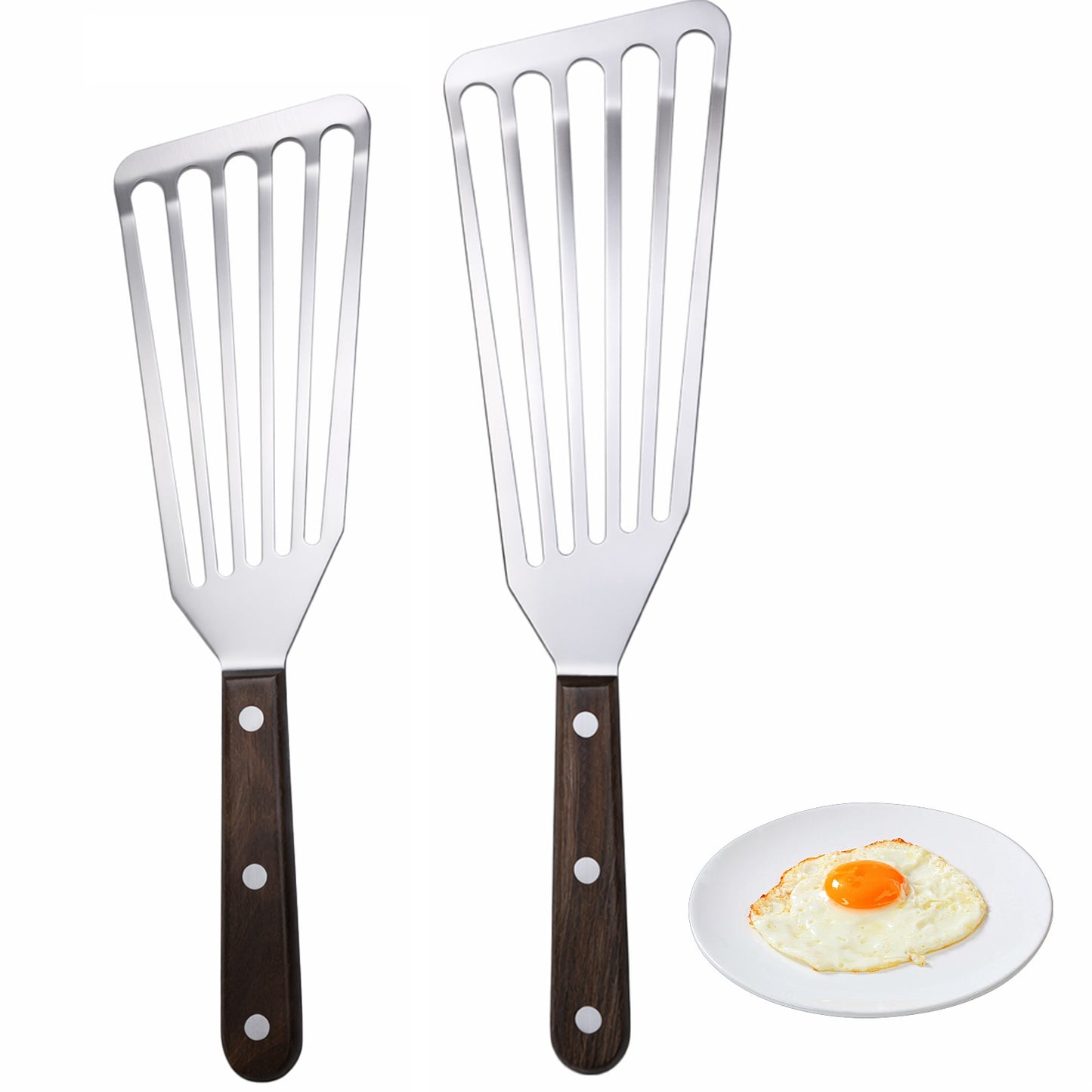 2Pcs Fish Spatula, Stainless Steel Slotted Turner with Solid Handle Metal Slotted Spatula Turner Metal Spatulas for Cooking Flipping, Frying and Grilling, Easy to Clean 2 Sizes