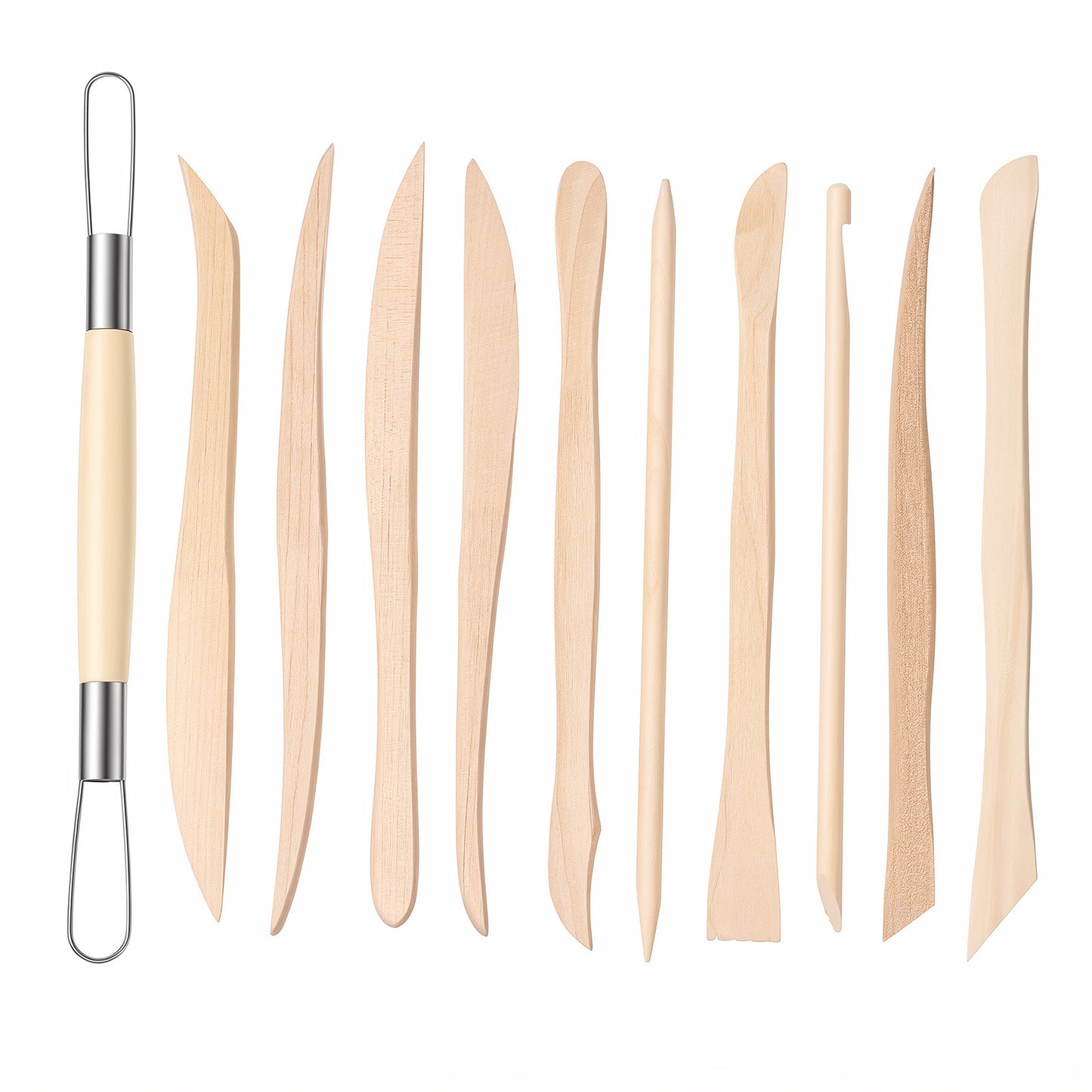 11 Pcs Wooden Clay Sculpting Tools, Double Ended Ceramic Wooden Clay Modeling Sculpture Tools Pottery Dough Modeling Tool Pottery Sculpting Tool for Cutting Carving Shaping Detailing