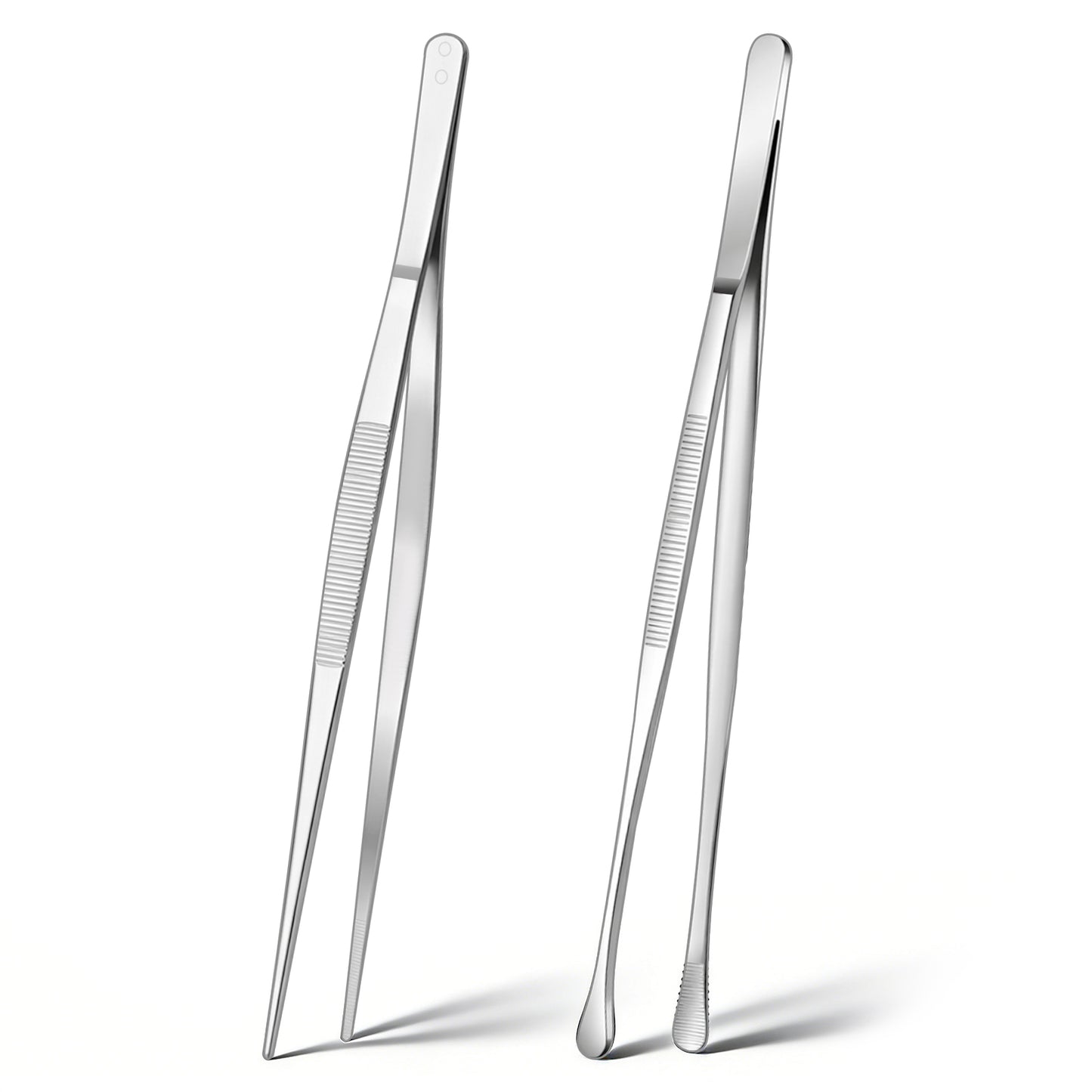 12-inch Cooking Tongs & Tweezers Cooking Tweezers Stainless Steel Non-Slip Serrated Tips Grip Food Tweezer Multi-Function Kitchen Serving Tong for Grilling Baking Garnishing BBQ (2 Style)