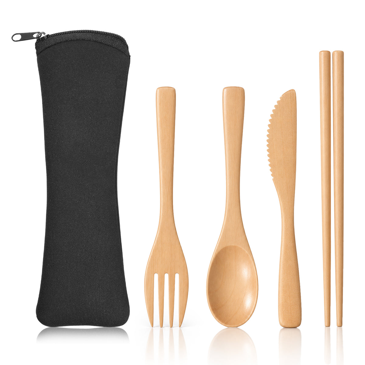 4 PCS Portable Wooden Utensil Set for Eating, Wooden Cutlery Set with Case