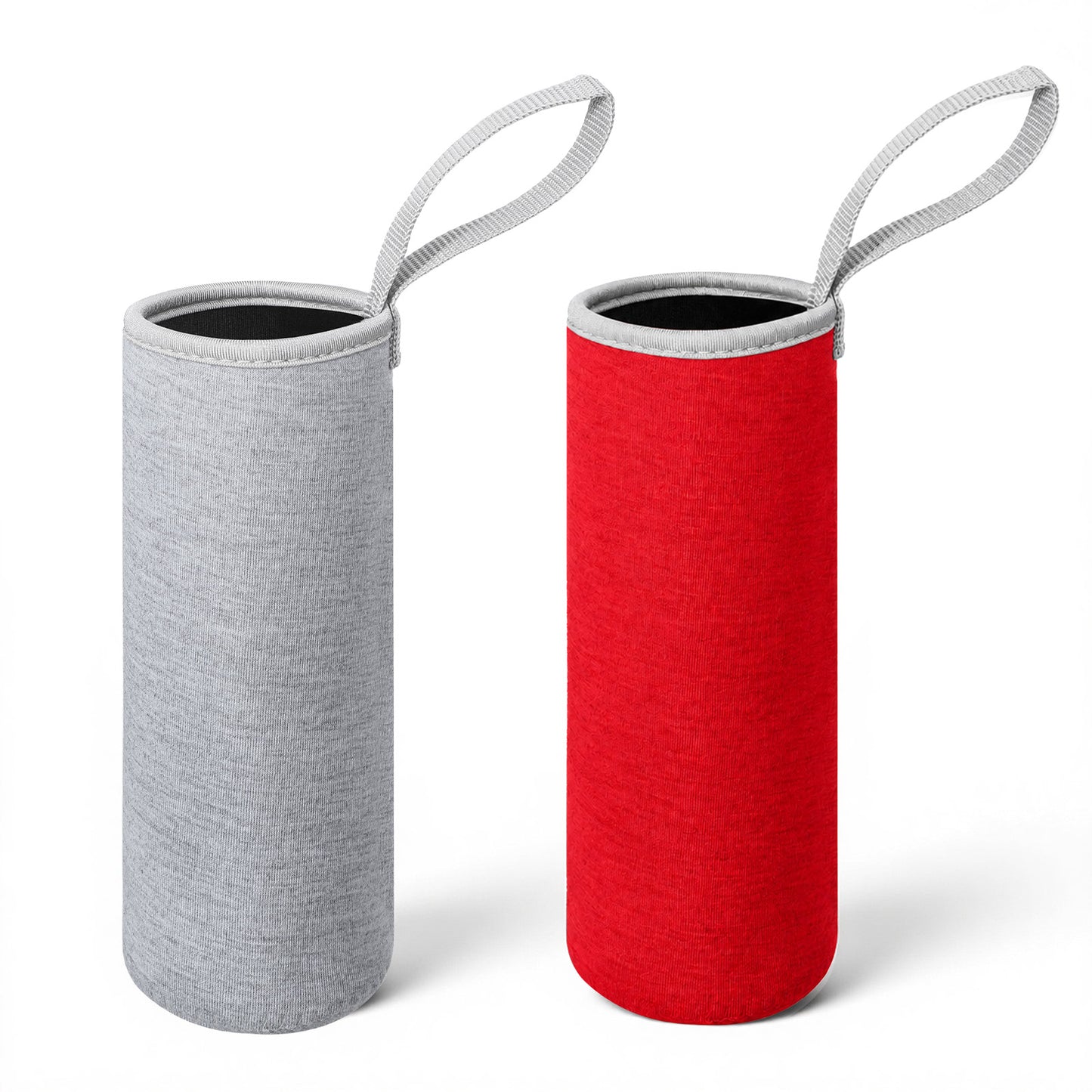 Qulkws 2 Pcs Insulated Water Bottle Carrier Bag 19oz Neoprene Water Bottle Sleeve Portable Nylon Bottles Cover for Glass Stainless Steel Plastic Bottles(Red, Gray)