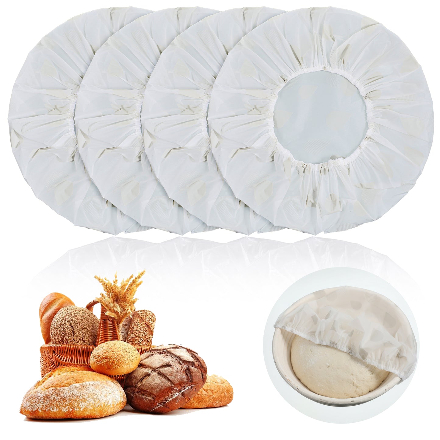 4 Pcs Bowl Covers for Bread Proofing, Reusable Bowl Covers, 12" Elastic EVA Sourdough Bread Cover Adjustable Elastic BowlsCover, Waterproof Breads Cover for Rising Round/Oval Banneton Baskets
