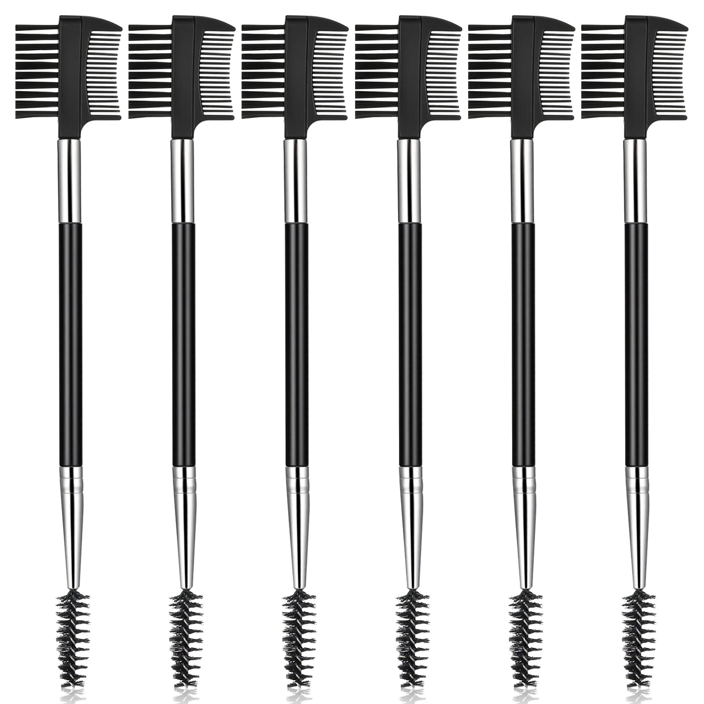 6 Pcs Eyebrow Brush, Double-Ended Eyebrow and Eyelash Brush Set, Eyelash Comb Separator, 3 Head Eye-lash Comb, Makeup Grooming Tool for Women Cosmetic Separating Shaping Brow (Black)