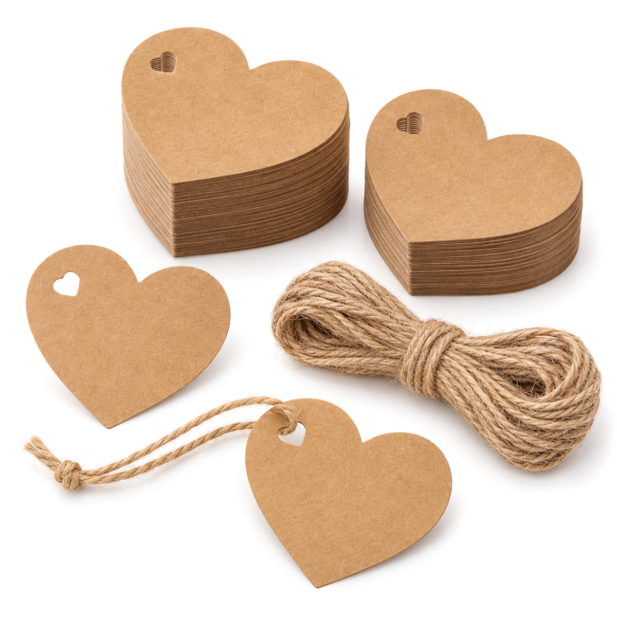 Gift Tags with String Paper Hanging Labels Heart Writable, 100Pcs