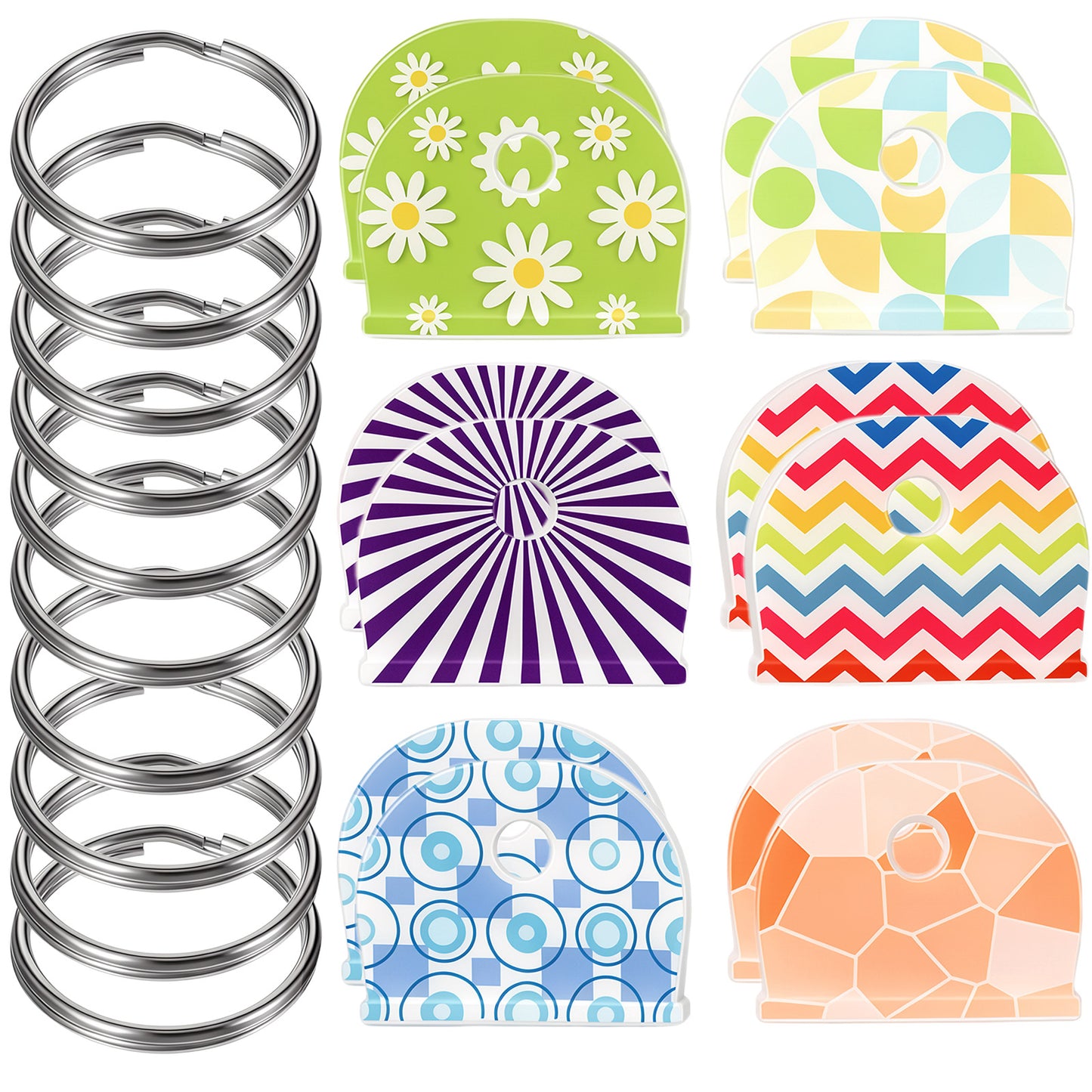 12 Pcs Silicone Key Cap Covers with Labels and 10 Pcs Key Rings